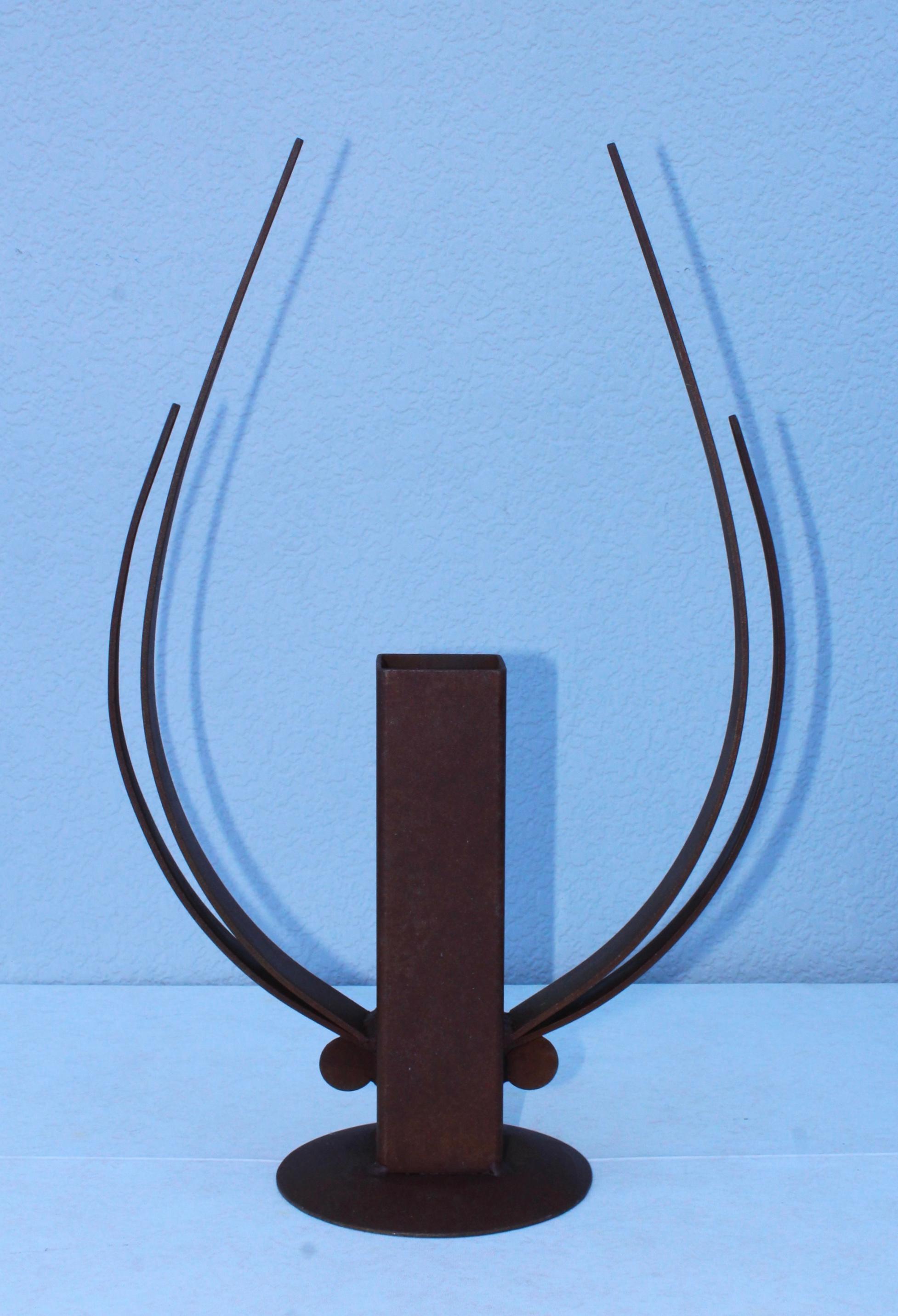 Mid-Century Modern rusted steel indoor or outdoor table sculpture. Signed and dated on the bottom.