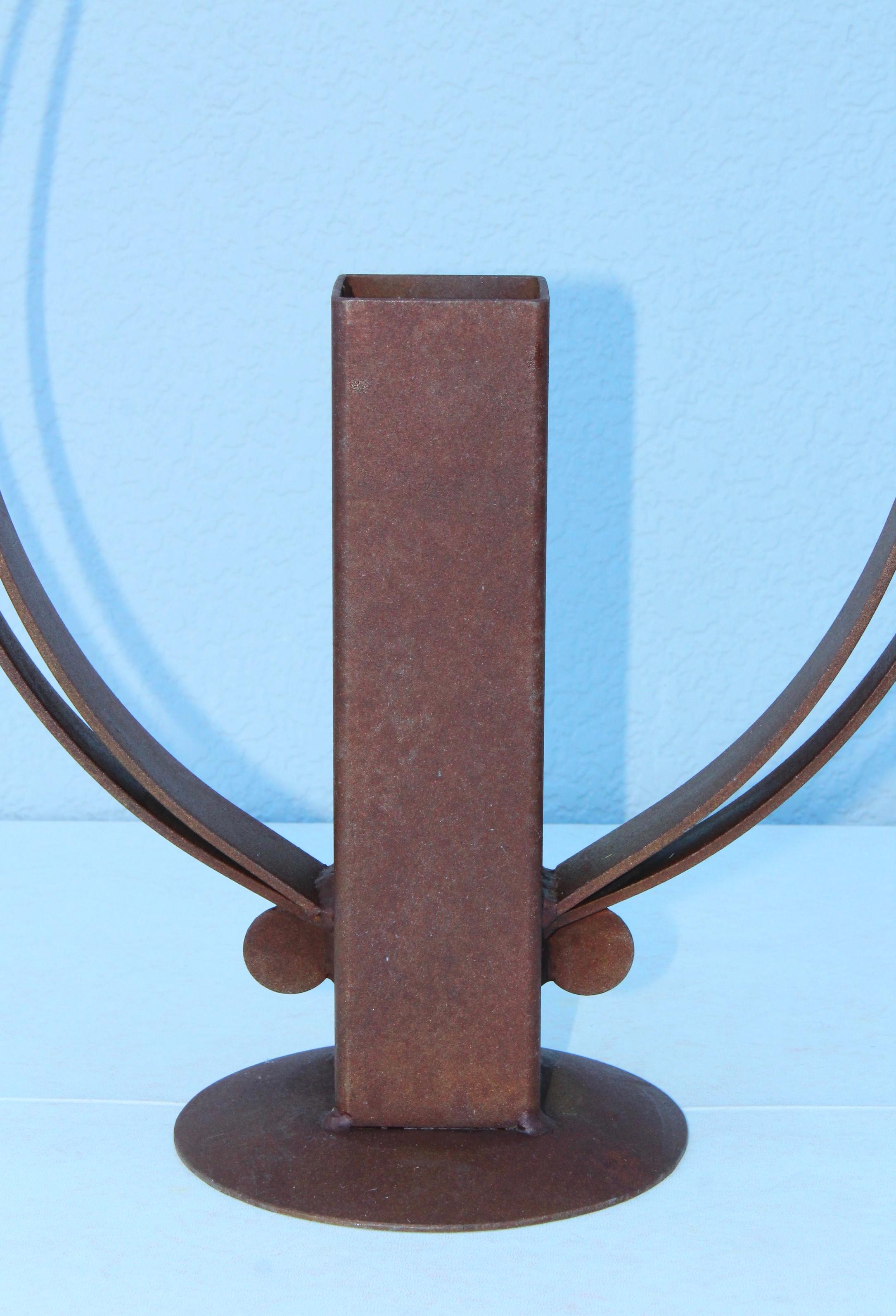 Contemporary Signed Rusted Steel Mid-Century Modern Sculpture For Sale