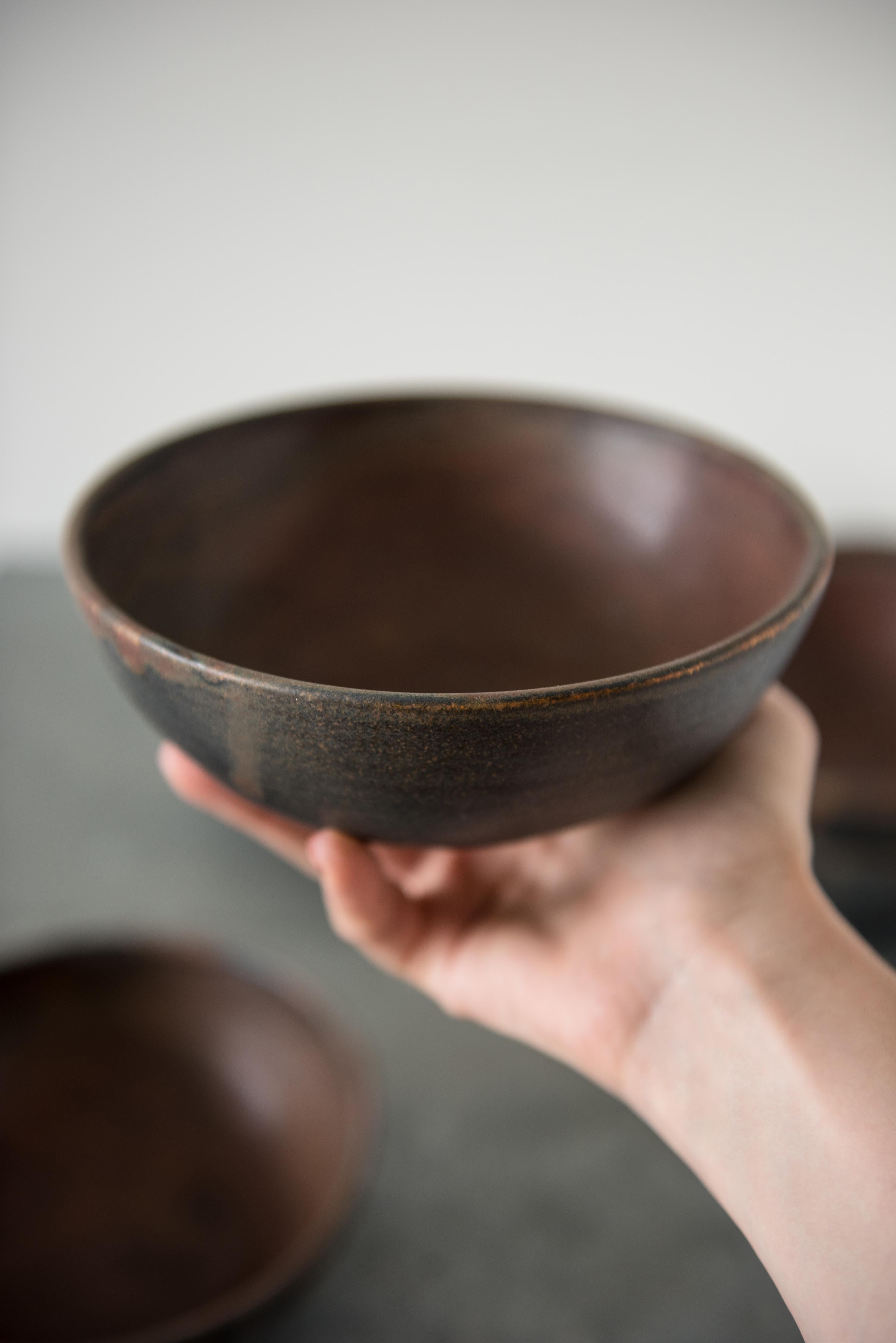 Contemporary Rust Stoneware Nesting Bowl Set For Sale