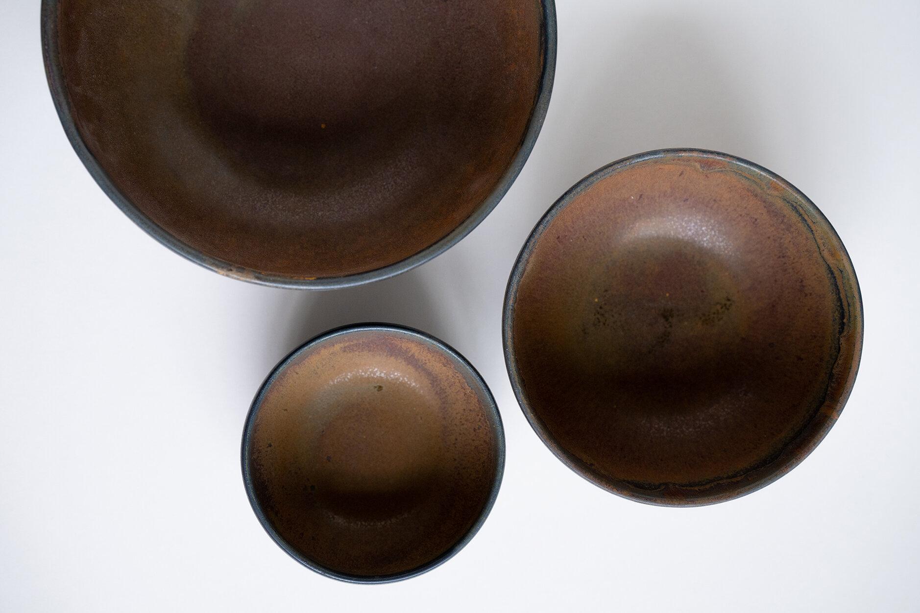 Rust Stoneware Nesting Bowl Set For Sale 2