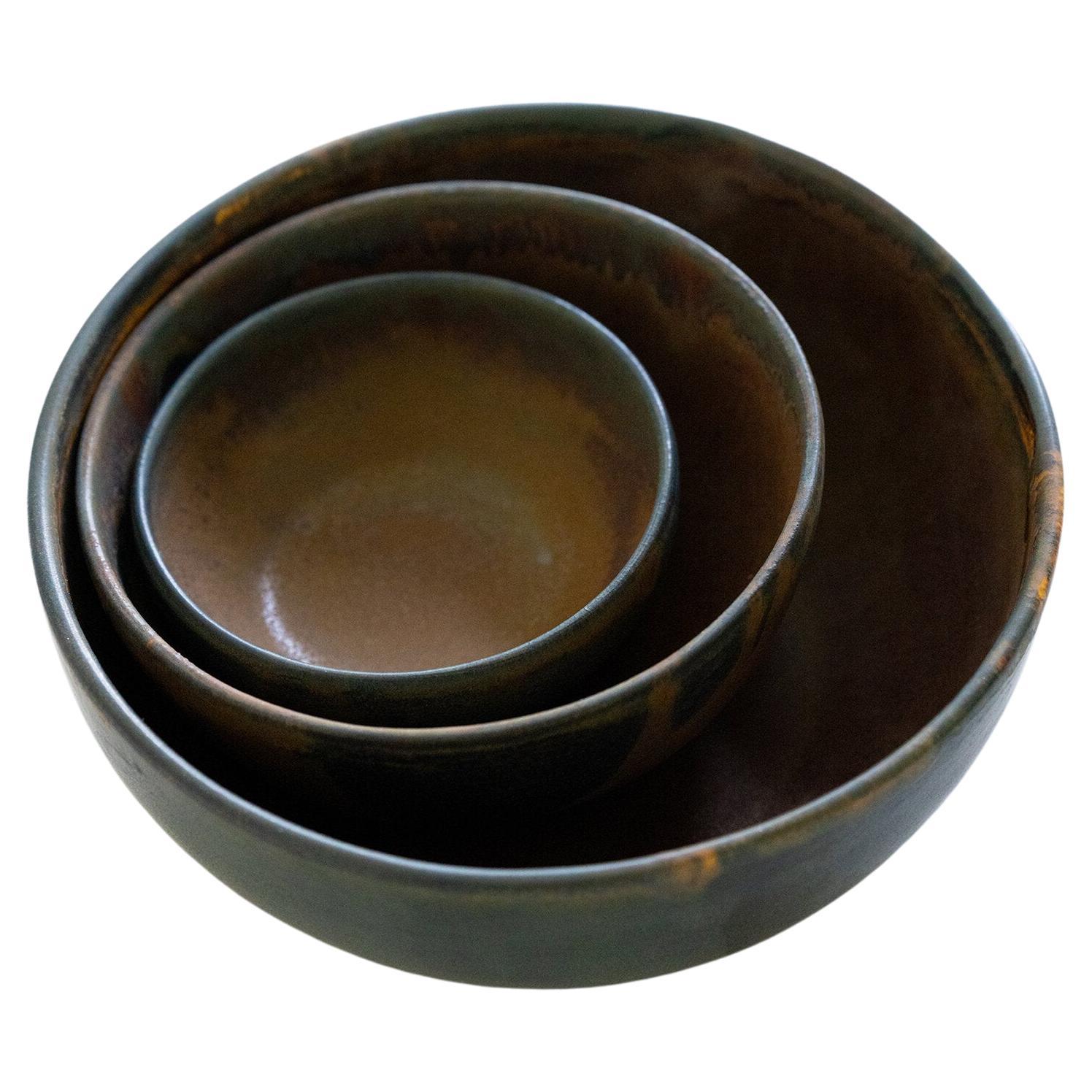 Rust Stoneware Nesting Bowl Set For Sale