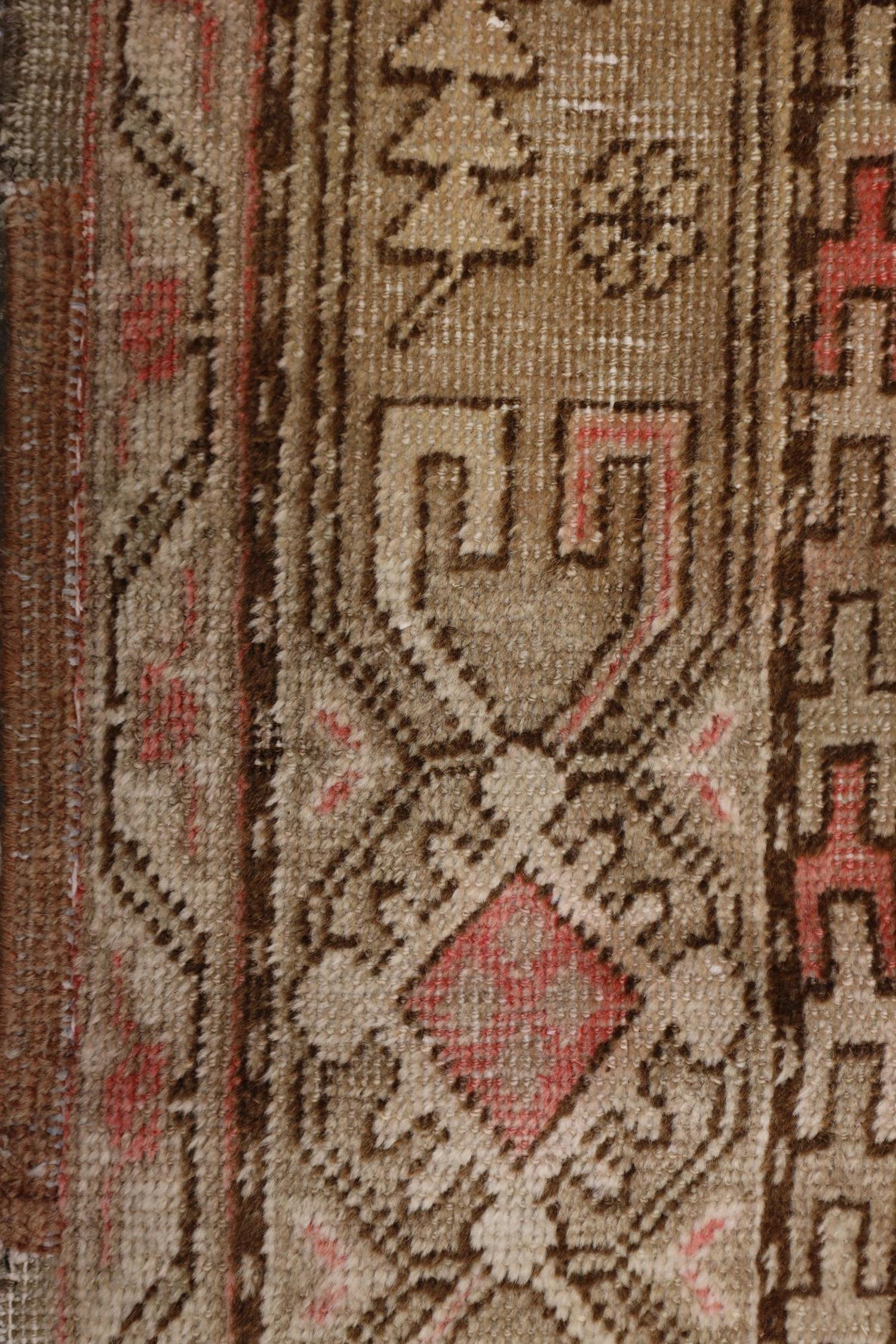 Kazakhstani Rust Traditional Antique Handmade Khotan Rug, Pink Wool Central Area Rug Sale For Sale