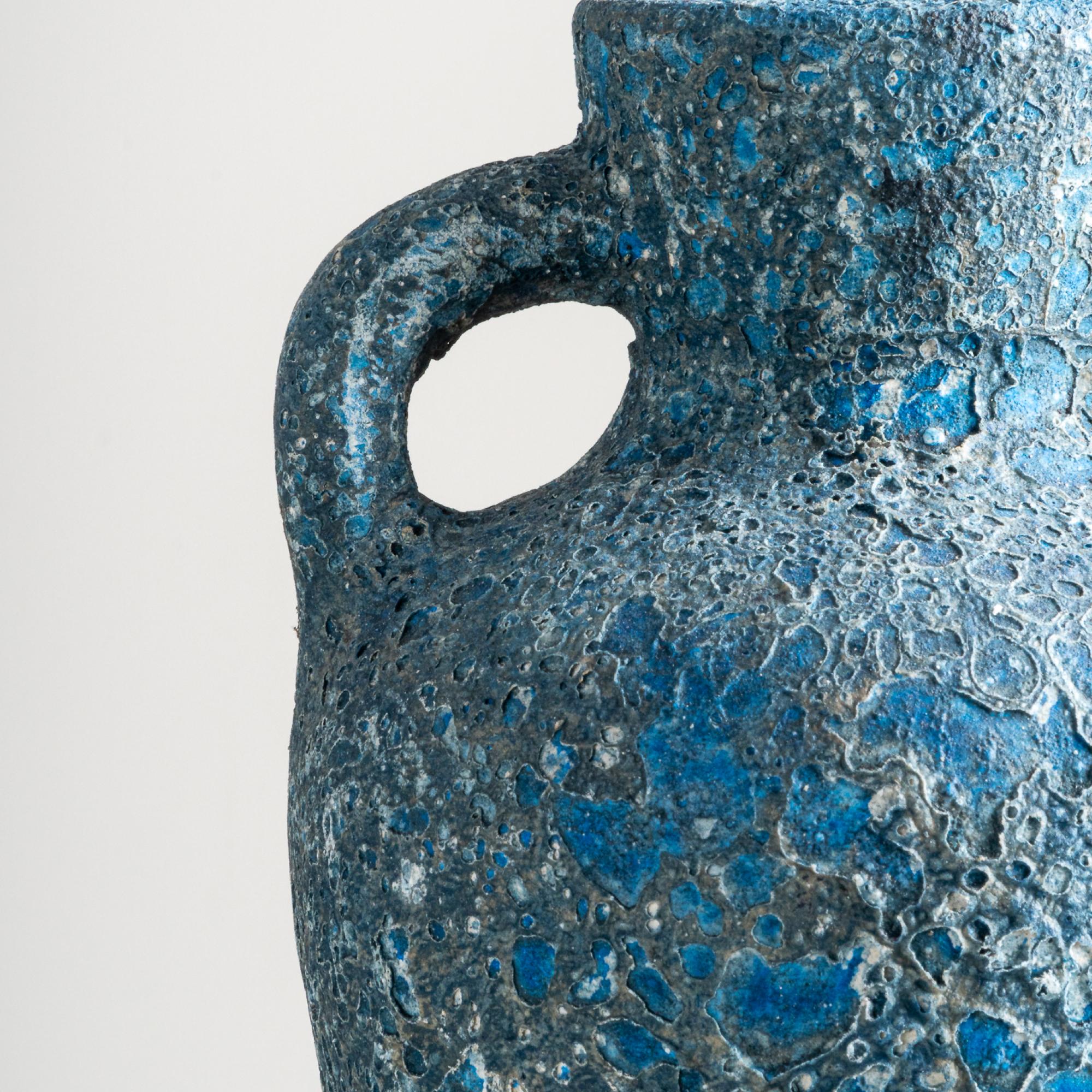 Rust Vase, Handmade Textured Terracotta Jug in Blue In New Condition For Sale In New York, US