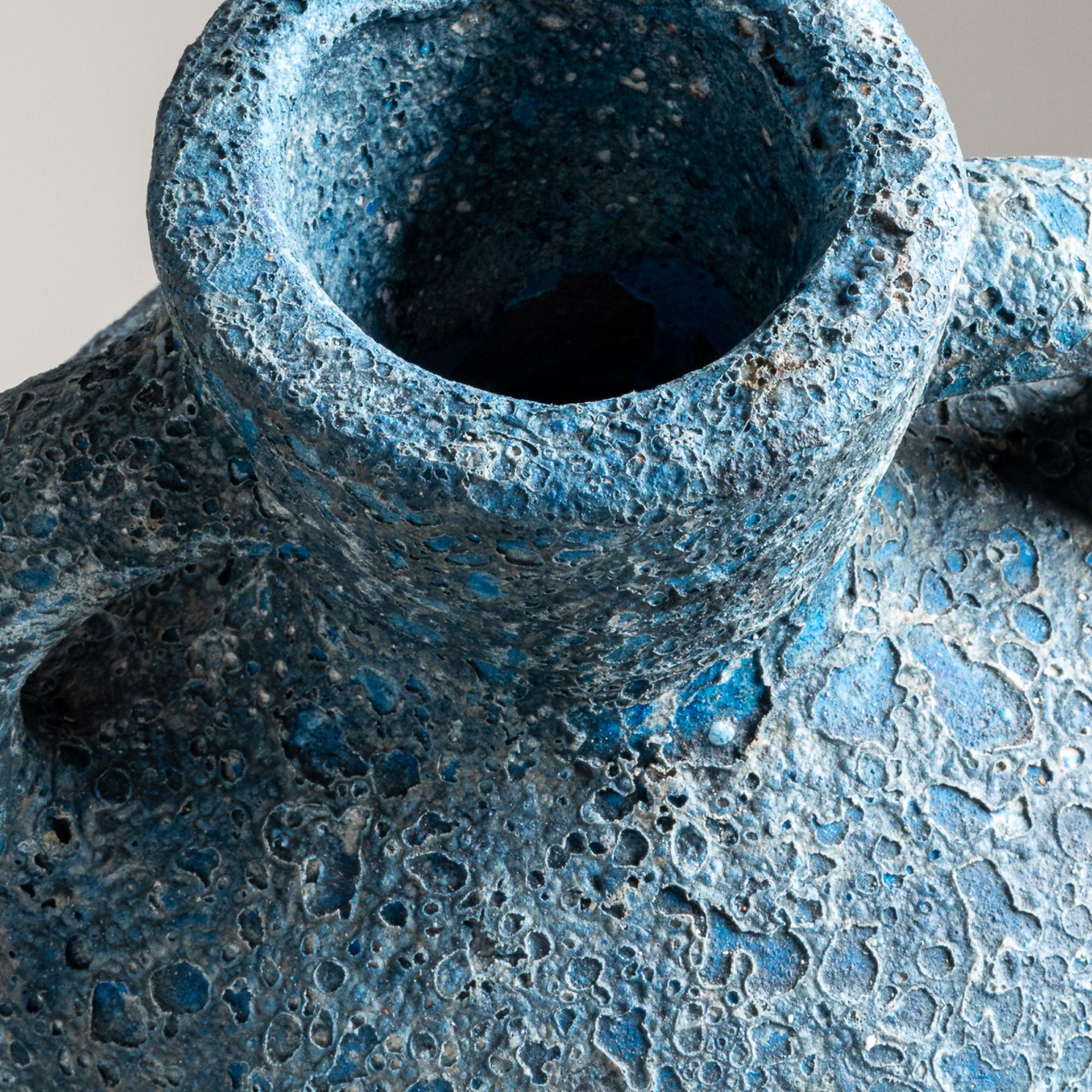 Contemporary Rust Vase, Handmade Textured Terracotta Jug in Blue For Sale
