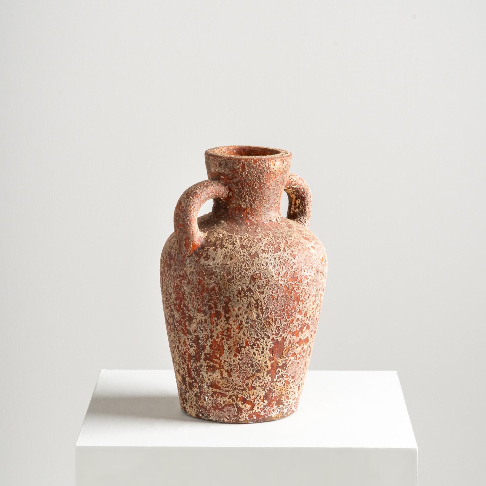 Hand-Crafted Rust Vase, Handmade Textured Terracotta Jug in Red For Sale