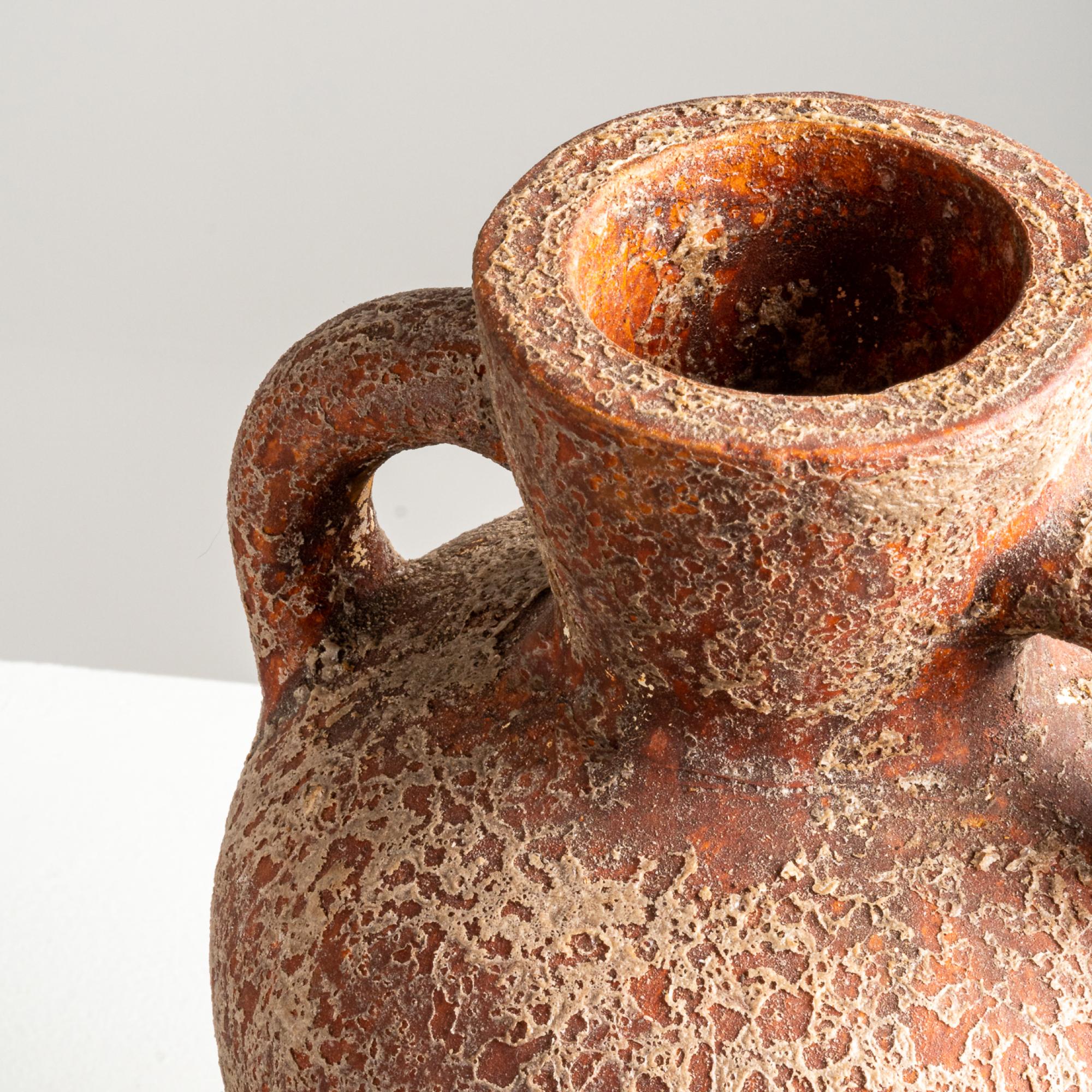 Rust Vase, Handmade Textured Terracotta Jug in Red In New Condition For Sale In New York, US