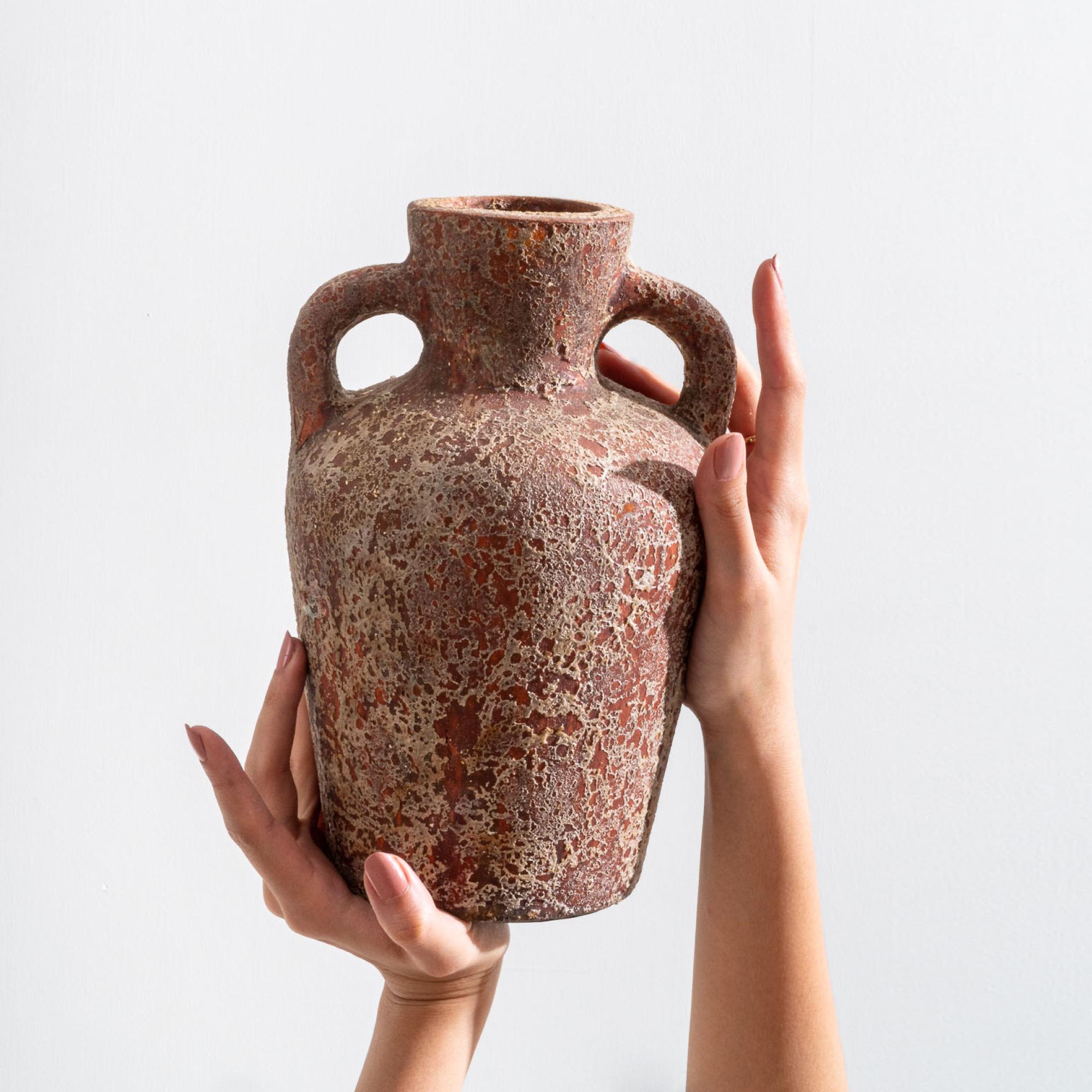 Rust Vase, Handmade Textured Terracotta Jug in Red For Sale 2
