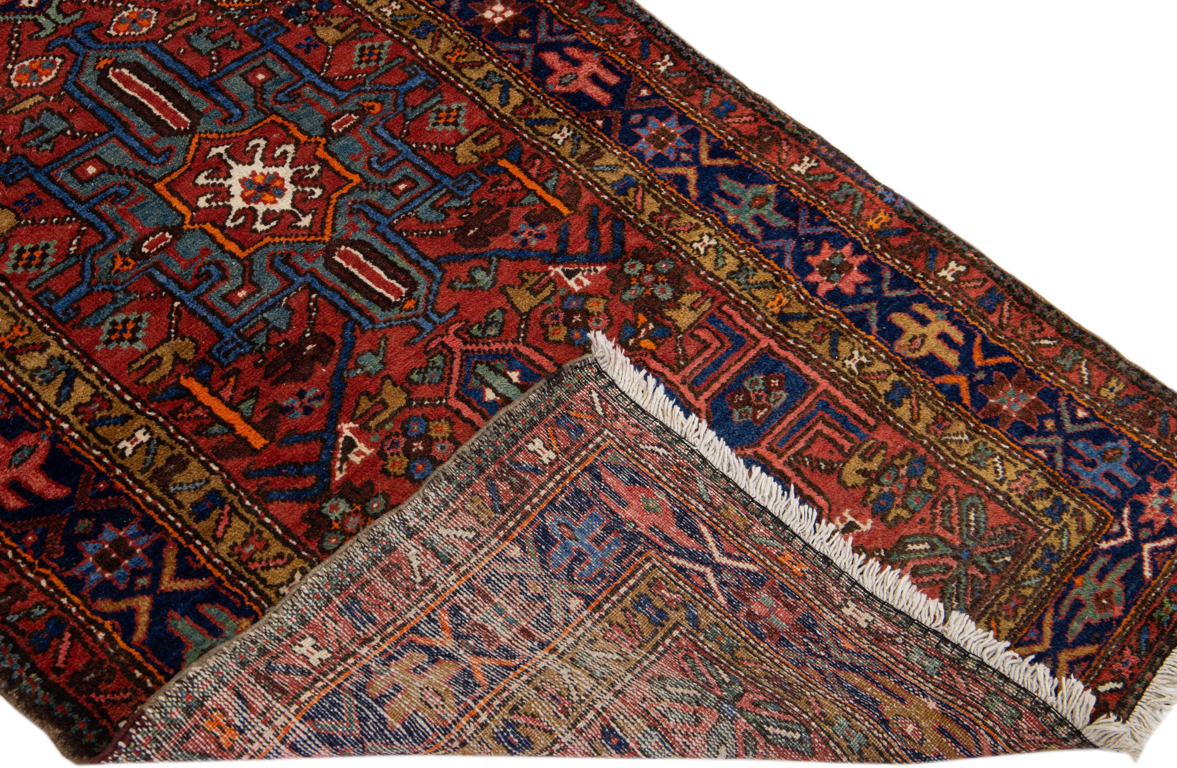 20th Century Rust Vintage Karajah Handmade Allover Persian Wool Runner For Sale
