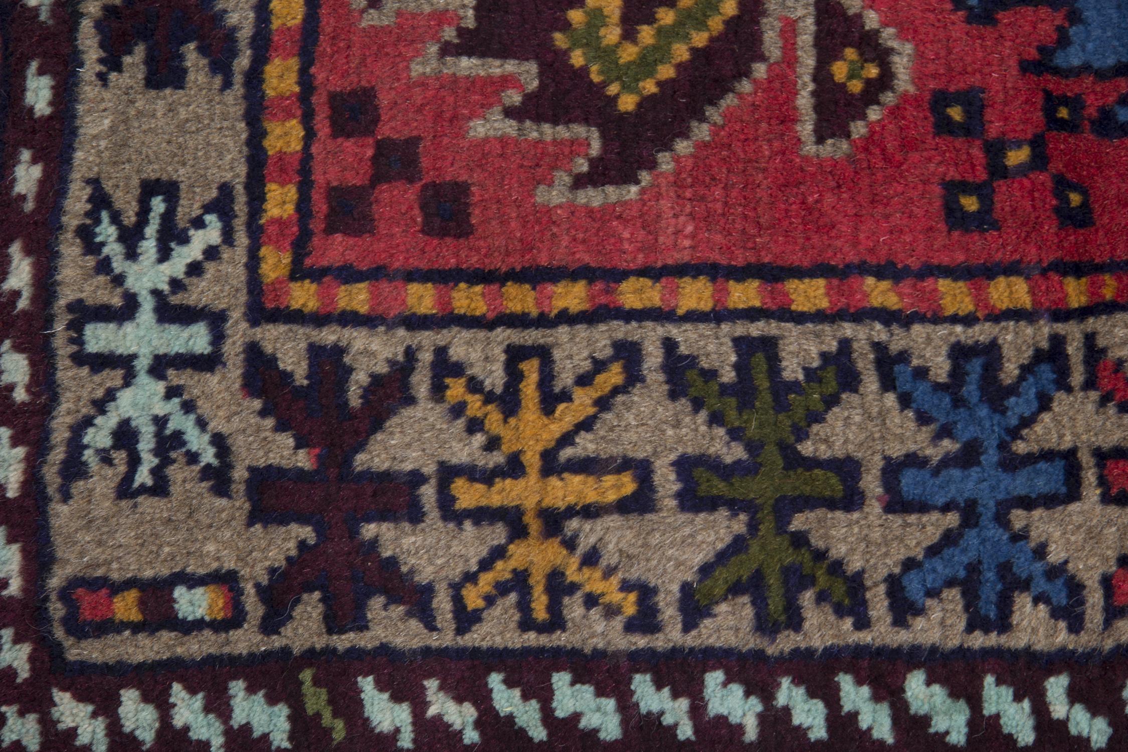 Mid-Century Modern Rust Vintage Rug Caucasian Handmade Rug, Red Geometric Carpet For Sale