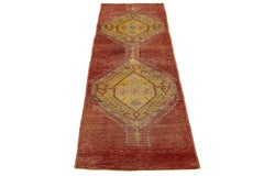 Rust Vintage Turkish Anatolian Wool Runner With Geometric Design