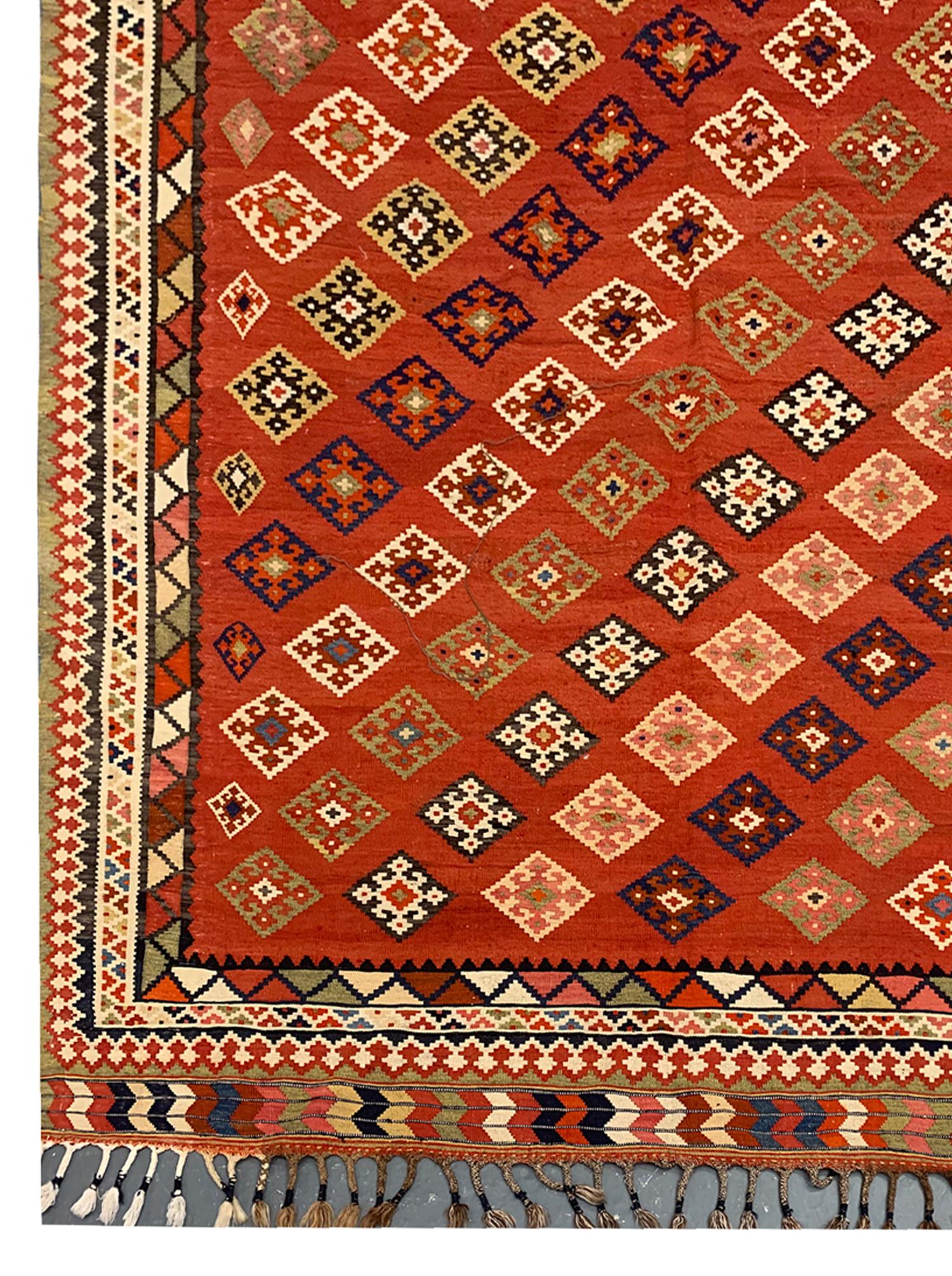 Rust Wool Geometric Kilim Rug, Handmade Oriental Flat-Woven Carpet In Excellent Condition For Sale In Hampshire, GB