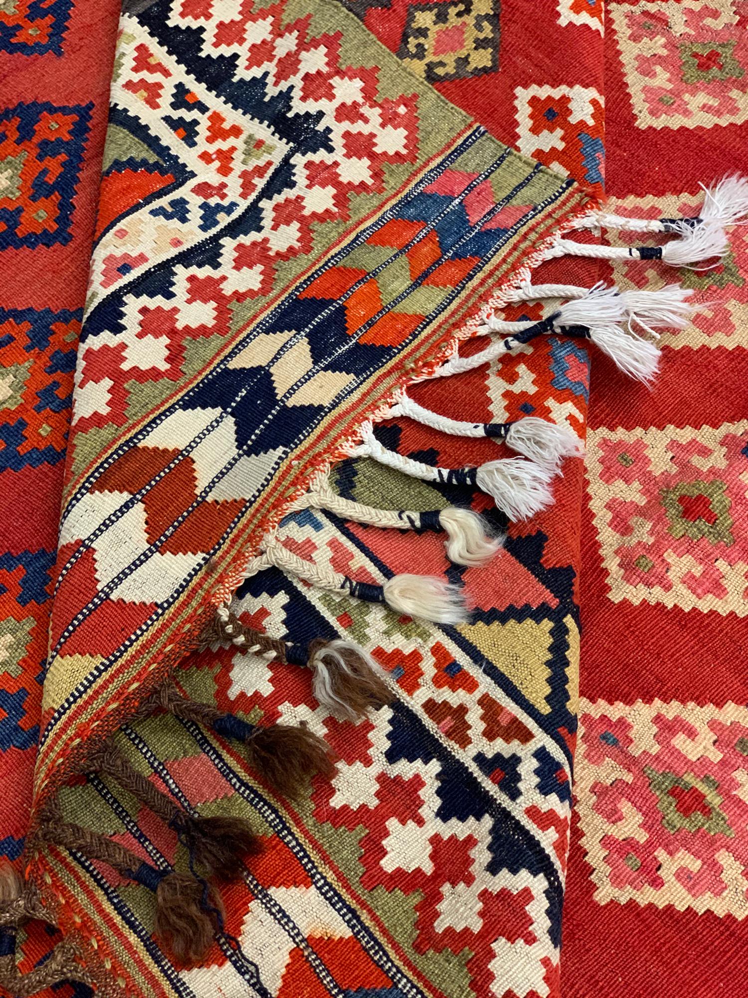 Early 20th Century Rust Wool Geometric Kilim Rug, Handmade Oriental Flat-Woven Carpet For Sale