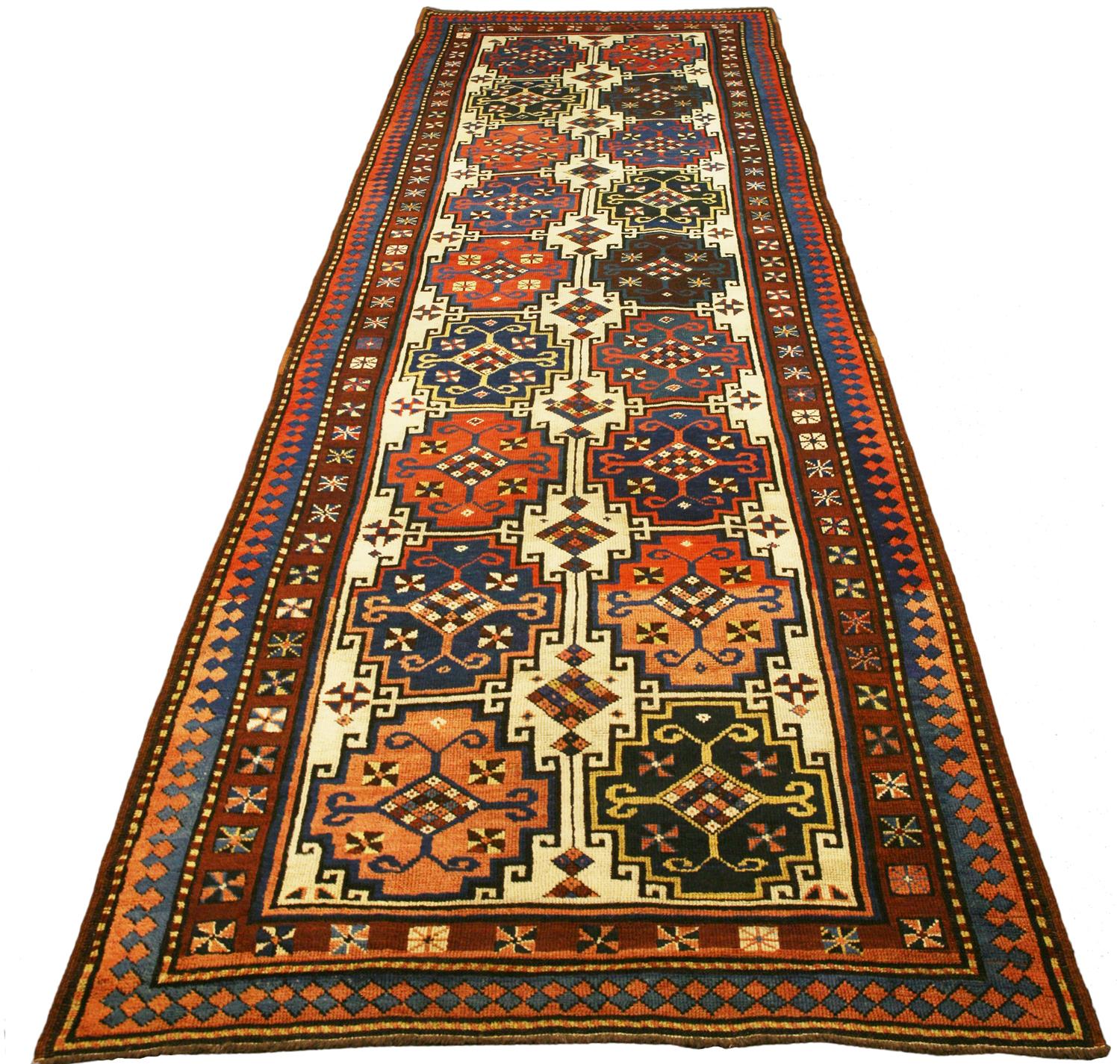 Hand-Knotted Caucasian Kazak Rust&Beige Wool Antique Fine Moghan Rug, 1880-1900 For Sale