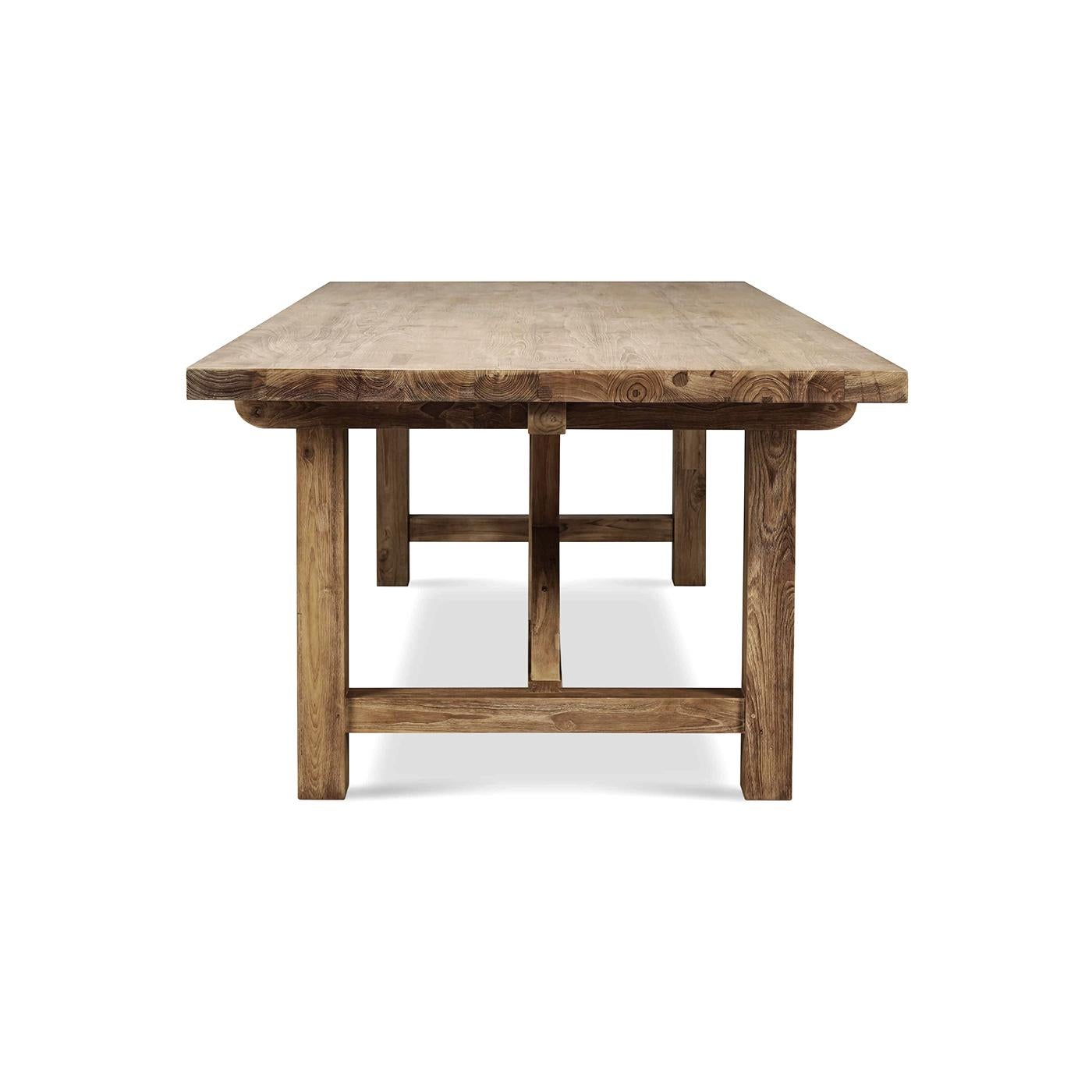 Rustique Table de salle à manger rustique en teck récupéré de 108 pouces en vente