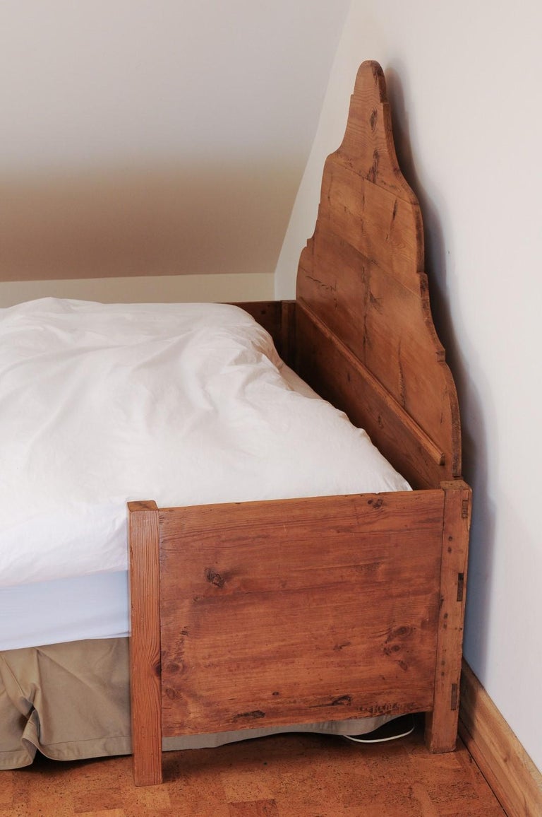 Rustic 1840s Scandinavian Fir Bed with Custom Mattress and Box Spring