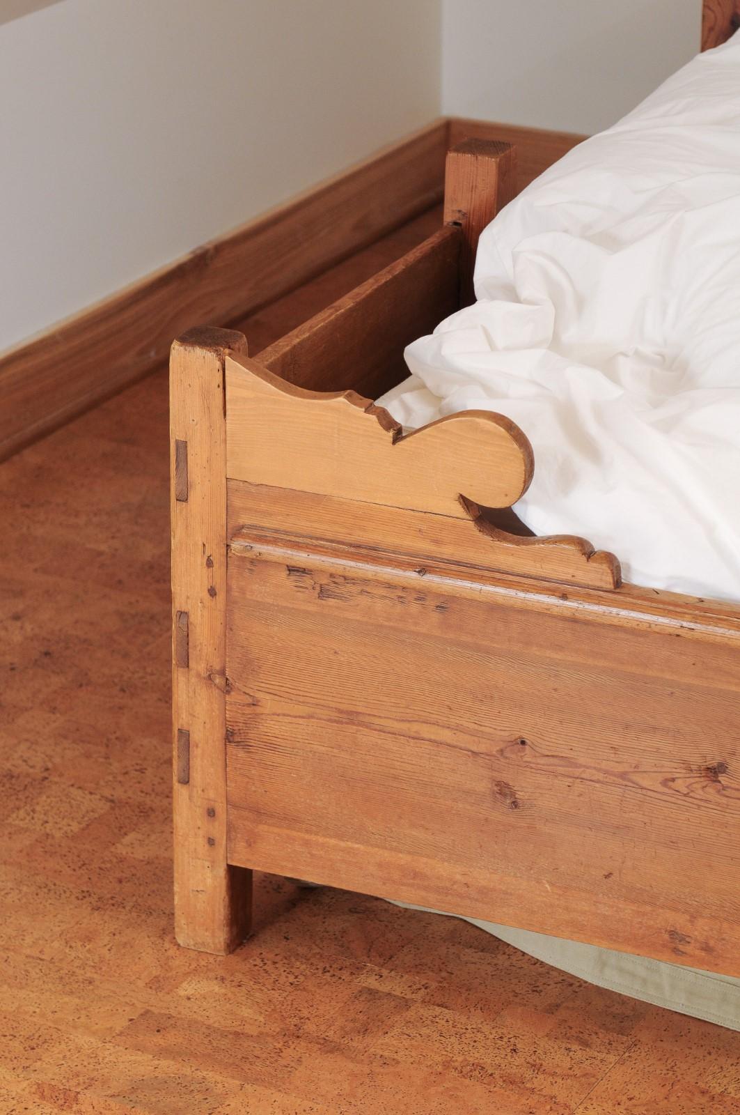 Rustic 1840s Scandinavian Fir Bed with Custom Mattress and Box Spring 2