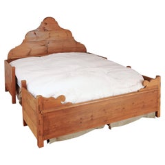 Antique Rustic 1840s Scandinavian Fir Bed with Custom Mattress and Box Spring