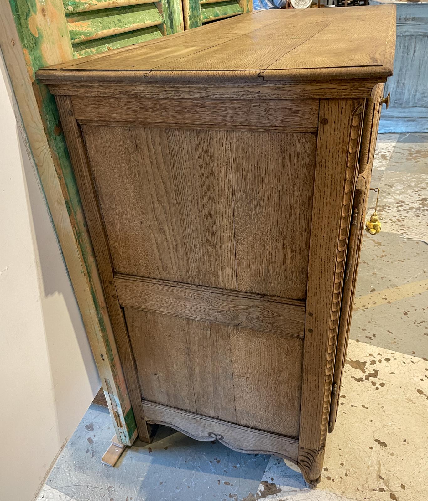 Rustic 18th C French Oak Buffet with Carved Details & Iron Hardware In Good Condition In Houston, TX