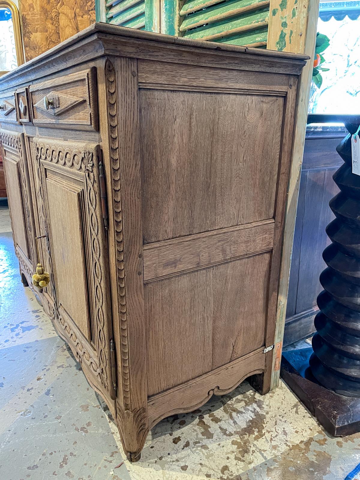 18th Century Rustic 18th C French Oak Buffet with Carved Details & Iron Hardware