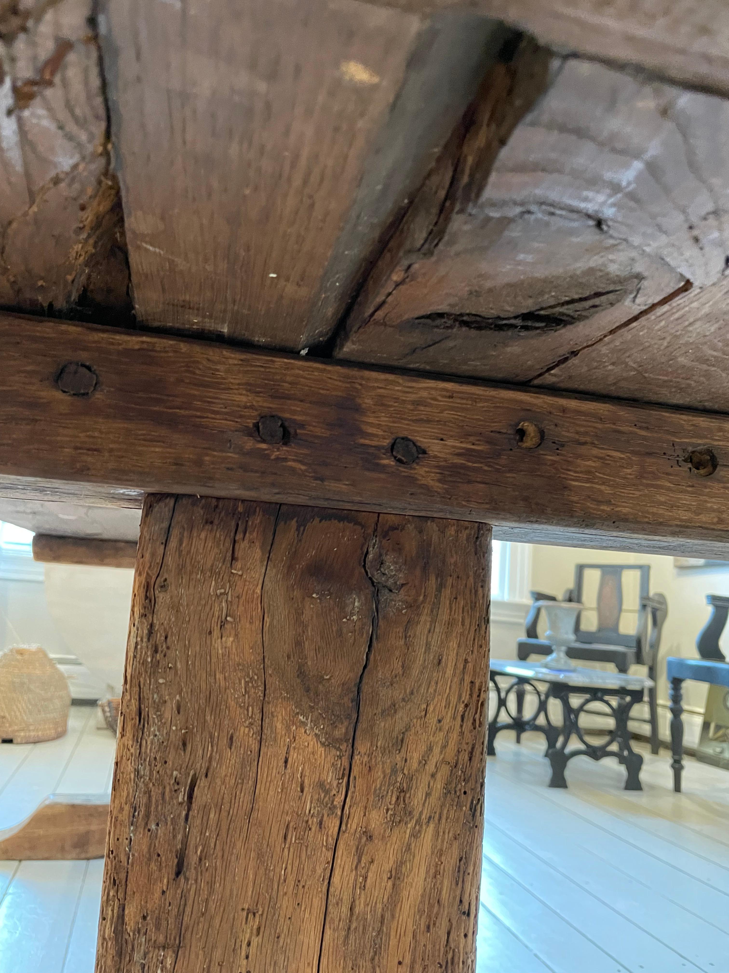 Rustic 18th C French Oak Trestle Table 10