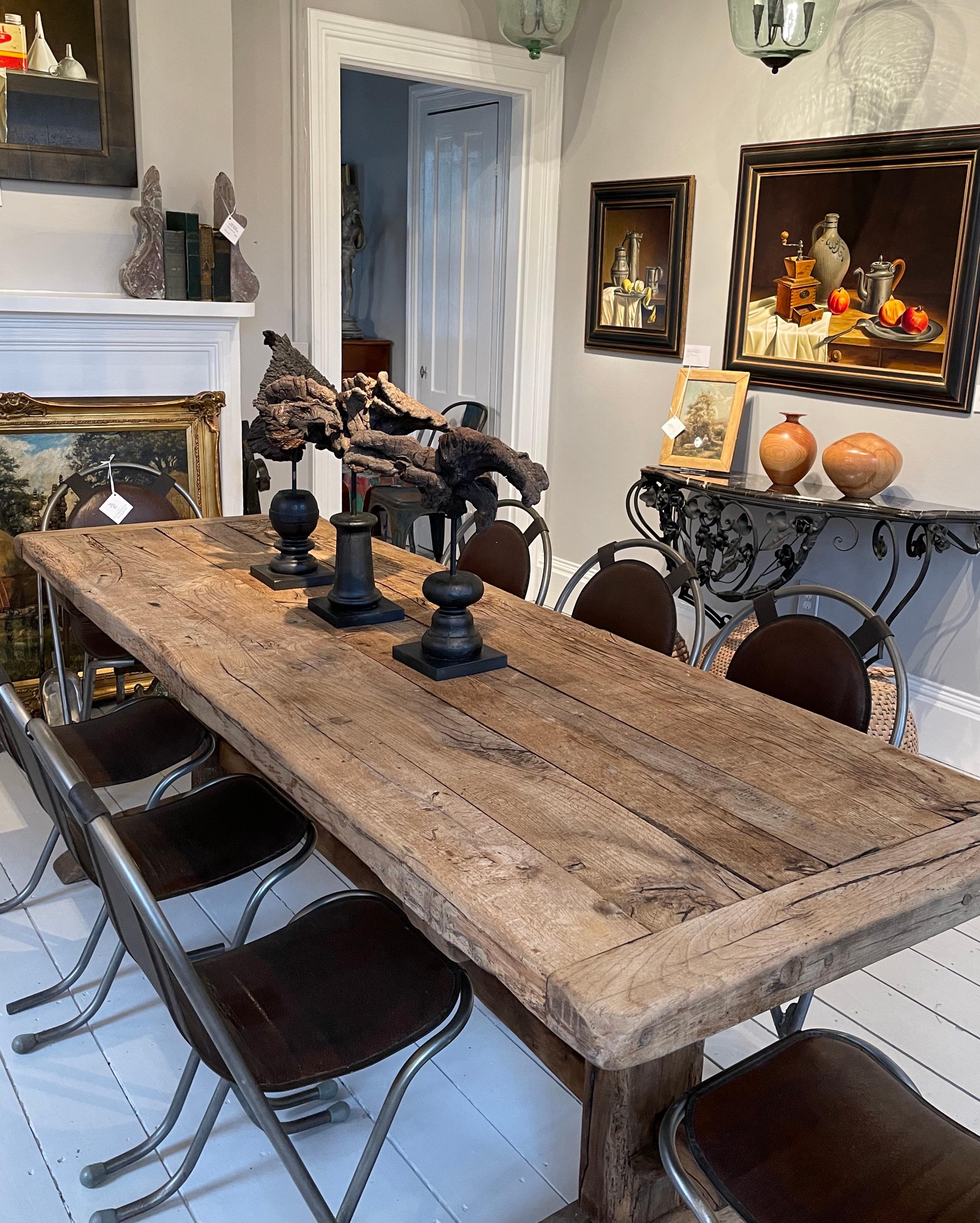 Rustic 18th C French Oak Trestle Table 14