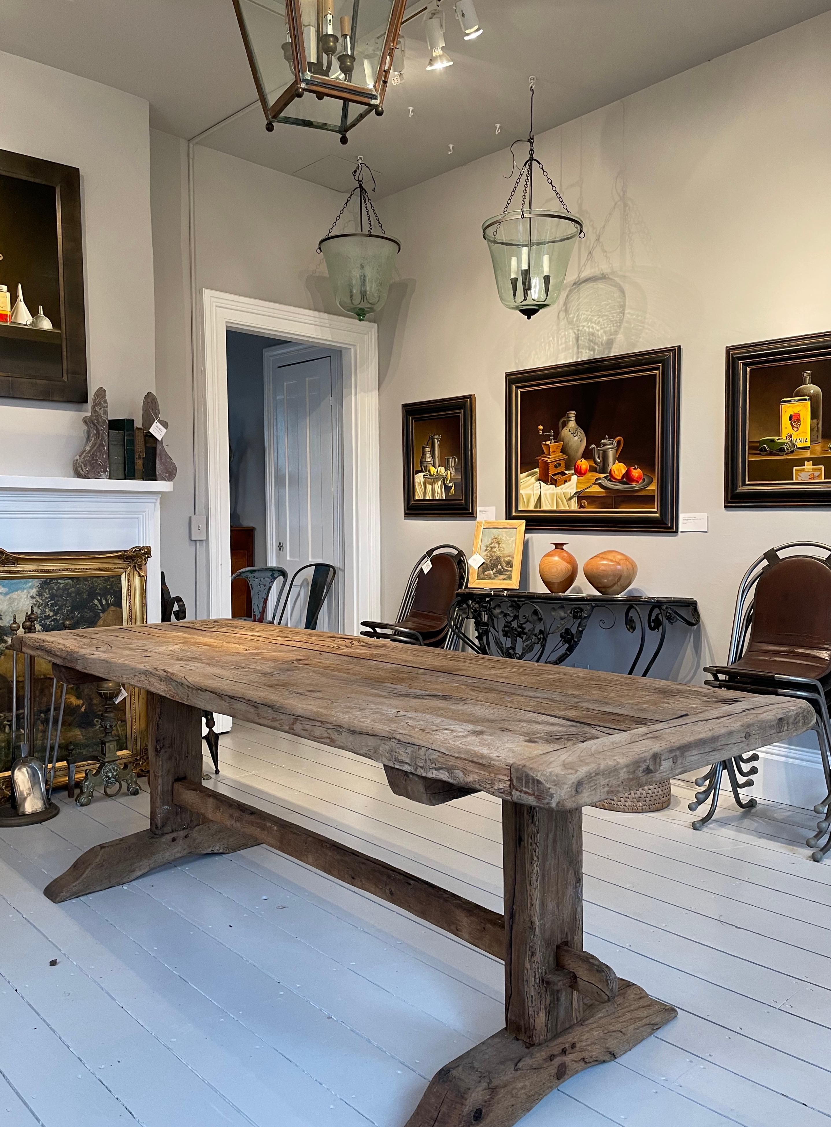 Hand-Crafted Rustic 18th C French Oak Trestle Table