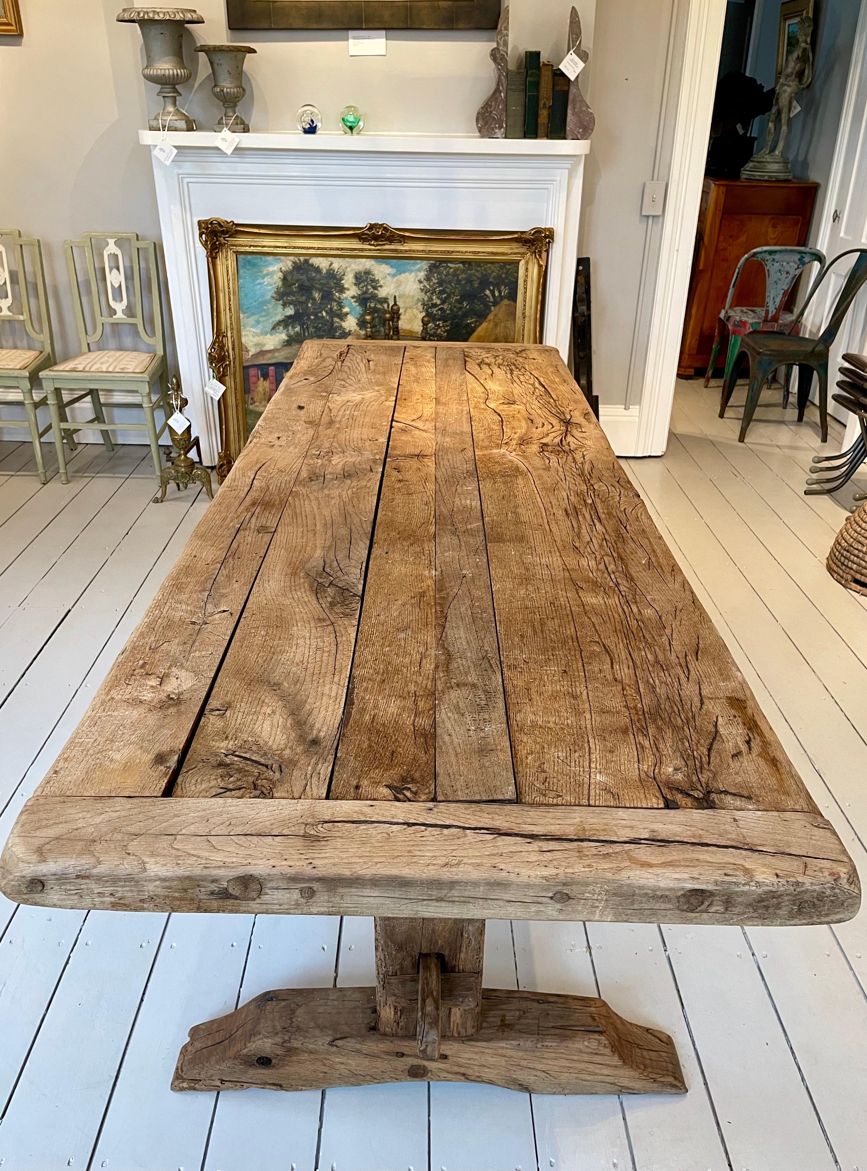 Rustic 18th C French Oak Trestle Table In Good Condition In Woodbury, CT