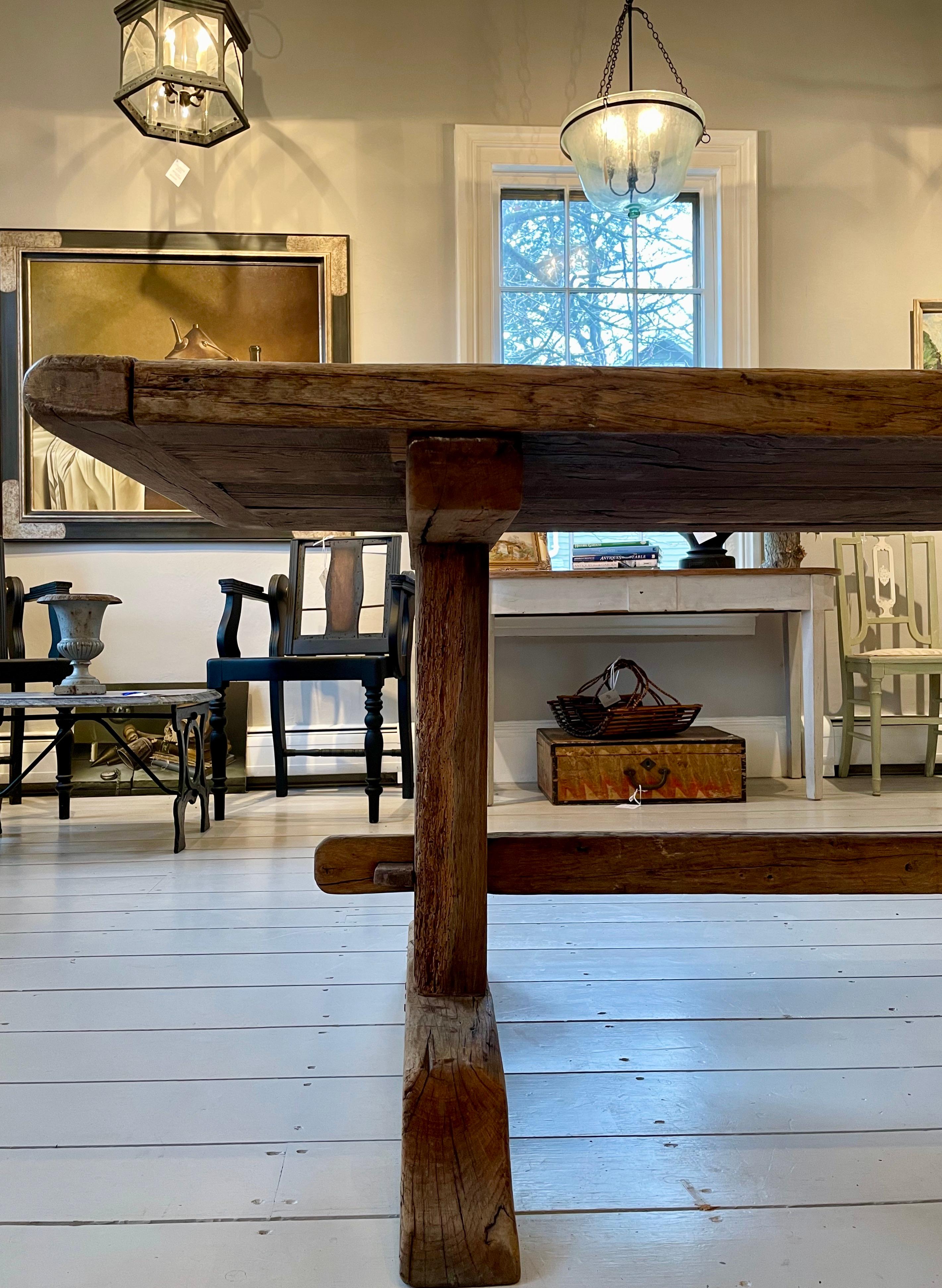 Rustic 18th C French Oak Trestle Table 1