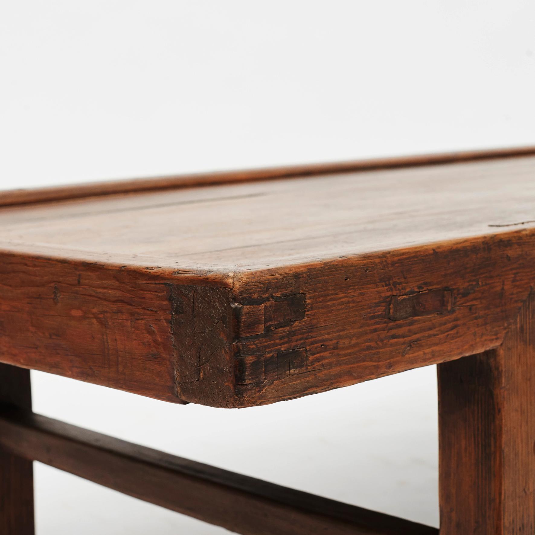 Pine Rustic 18th Century Chinese Wooden Coffee Table with Raised Edge