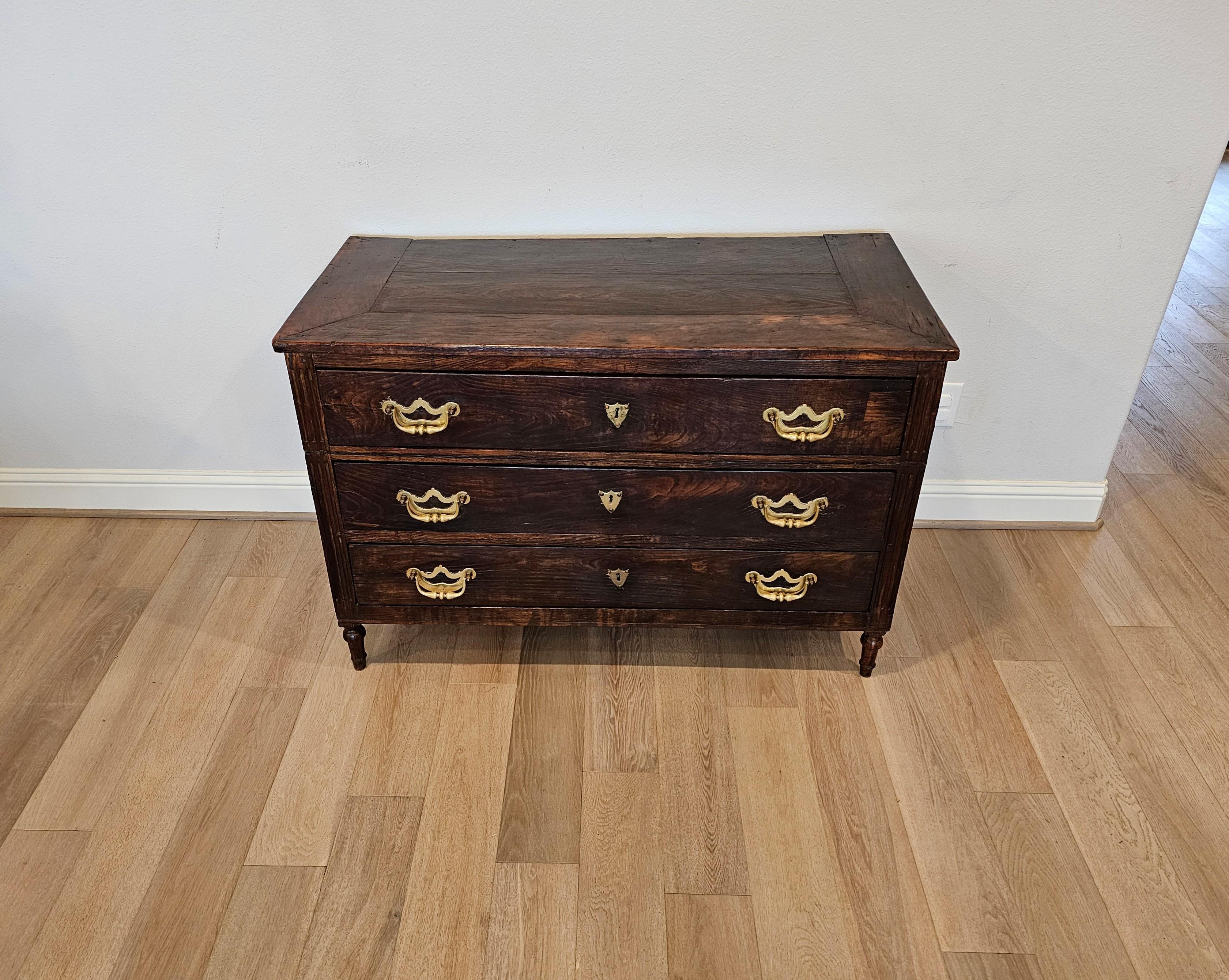 Brass Rustic 18th Century Italian Louis XVI Period Chest Of Drawers Commode  For Sale