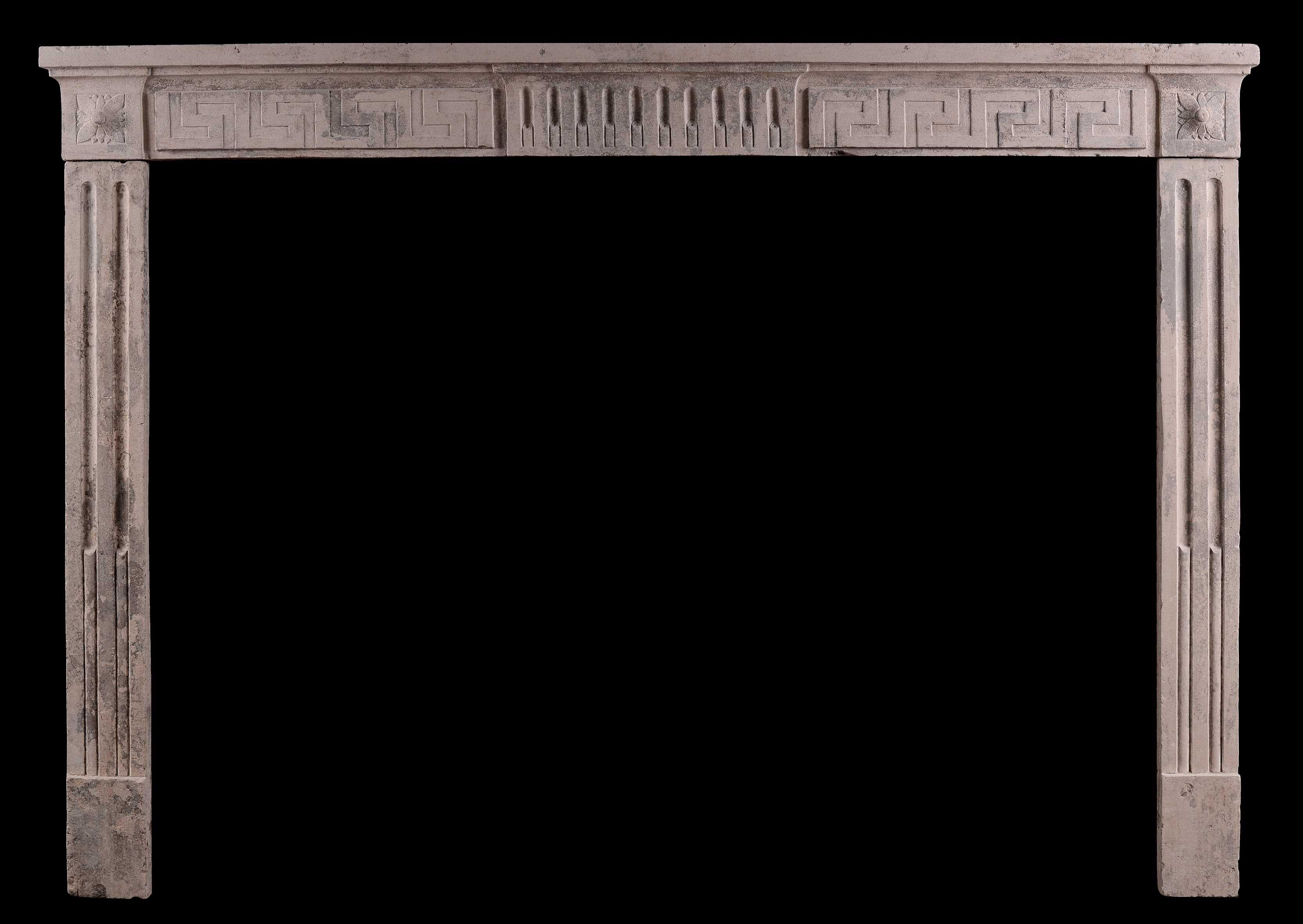 Rustic 18th Century Louis XVI Fireplace with Greek Key Motif In Good Condition In London, GB