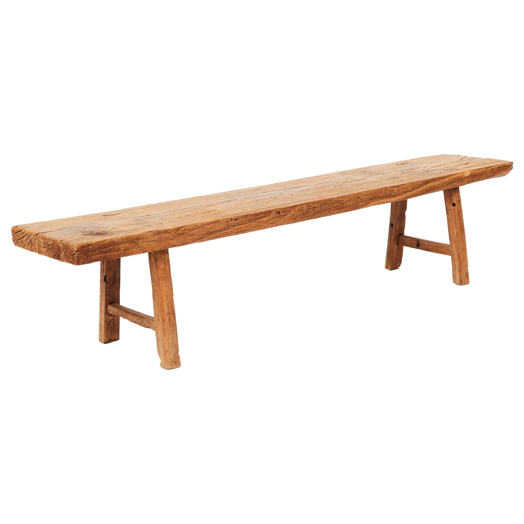 Rustic 18th Century Qing Dynasty Bench in Elm