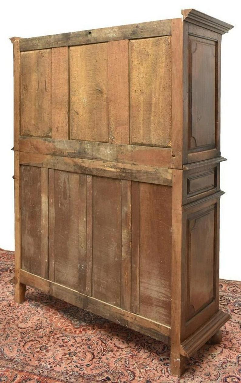 Rustic Antique Spanish Baroque Carved & Paneled Oak Four Door Cabinet  In Good Condition For Sale In Forney, TX