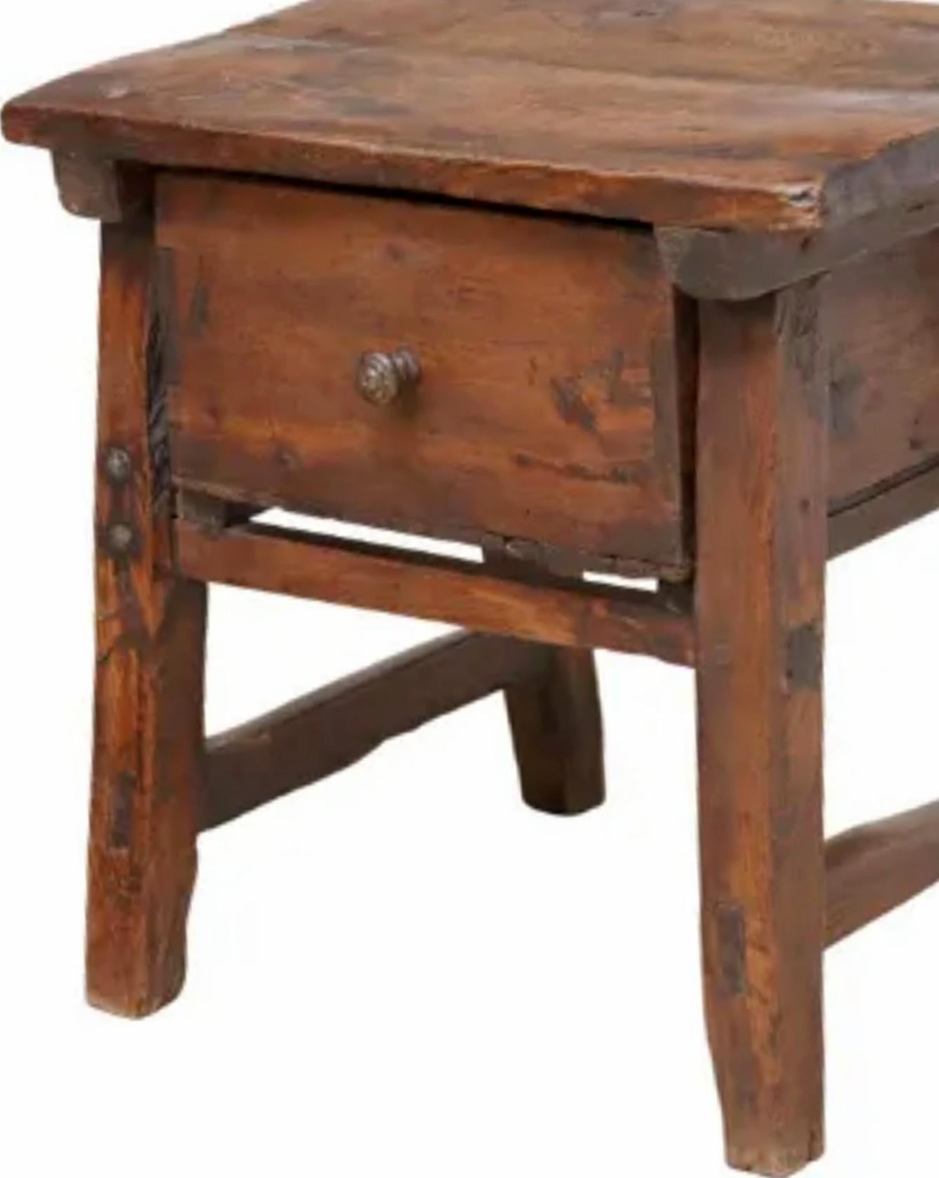 Chamfered Rustic 18th Century Spanish Baroque Style Walnut End Table Nightstand