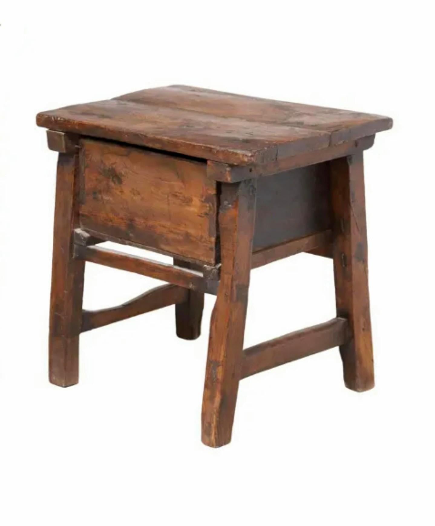 18th Century and Earlier Rustic 18th Century Spanish Baroque Style Walnut End Table Nightstand