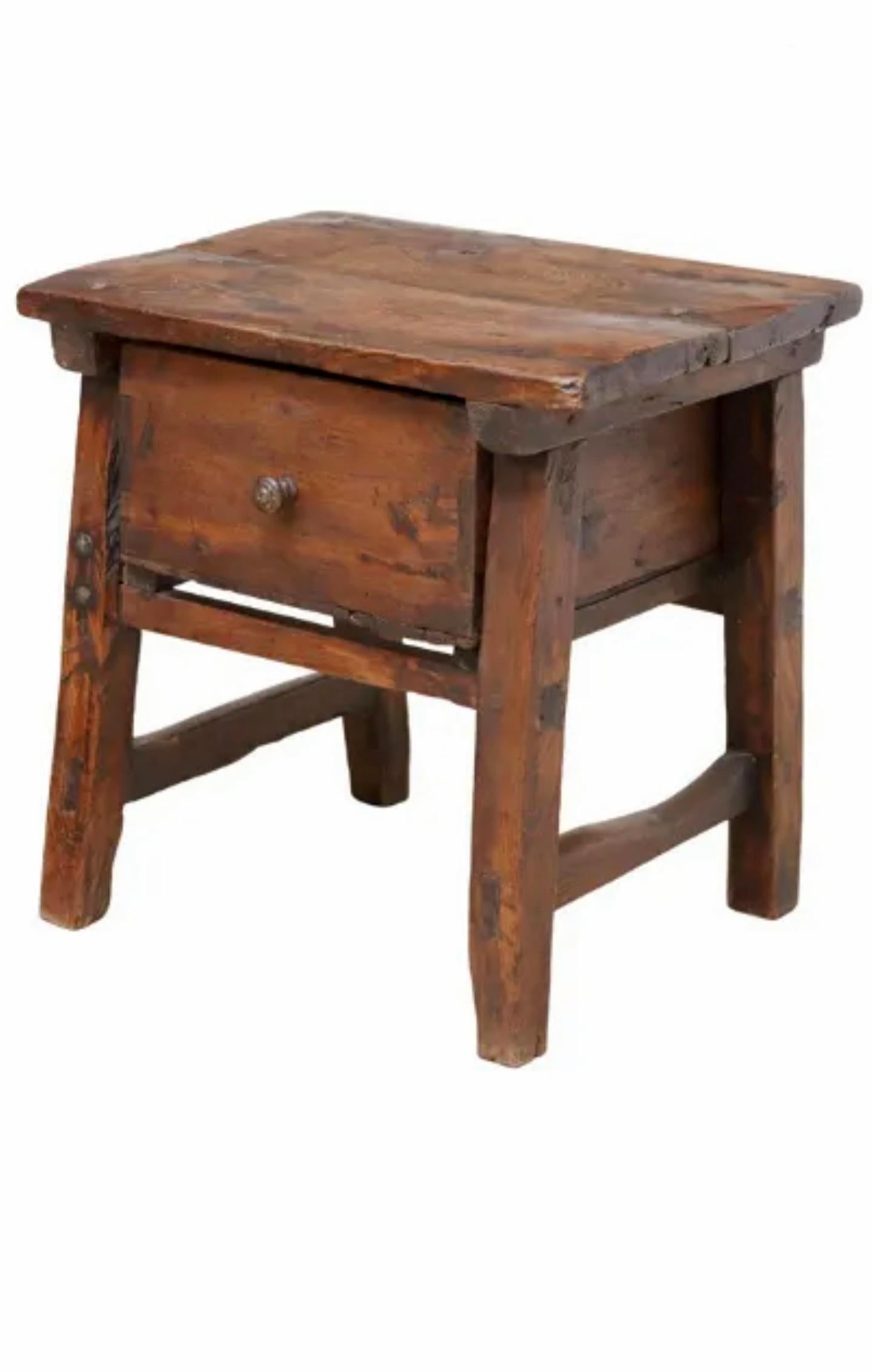 Rustic 18th Century Spanish Baroque Style Walnut End Table Nightstand 2