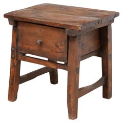 Rustic 18th Century Spanish Baroque Style Walnut End Table Nightstand