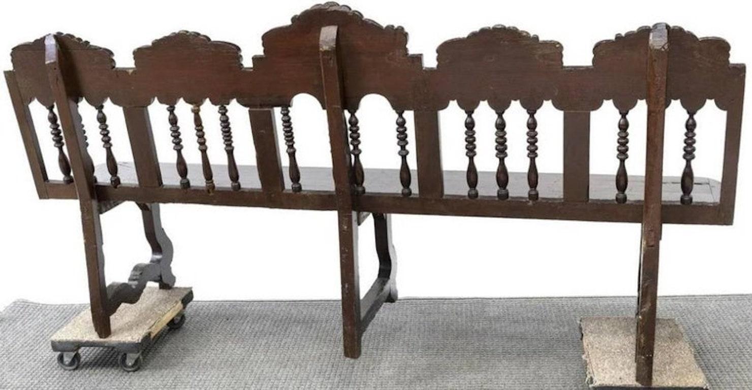 Rustic 18th Century Spanish Hand Carved Walnut Long Bench In Good Condition For Sale In Forney, TX