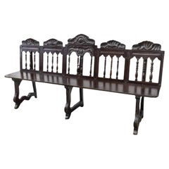 Rustic 18th Century Spanish Hand Carved Walnut Long Bench