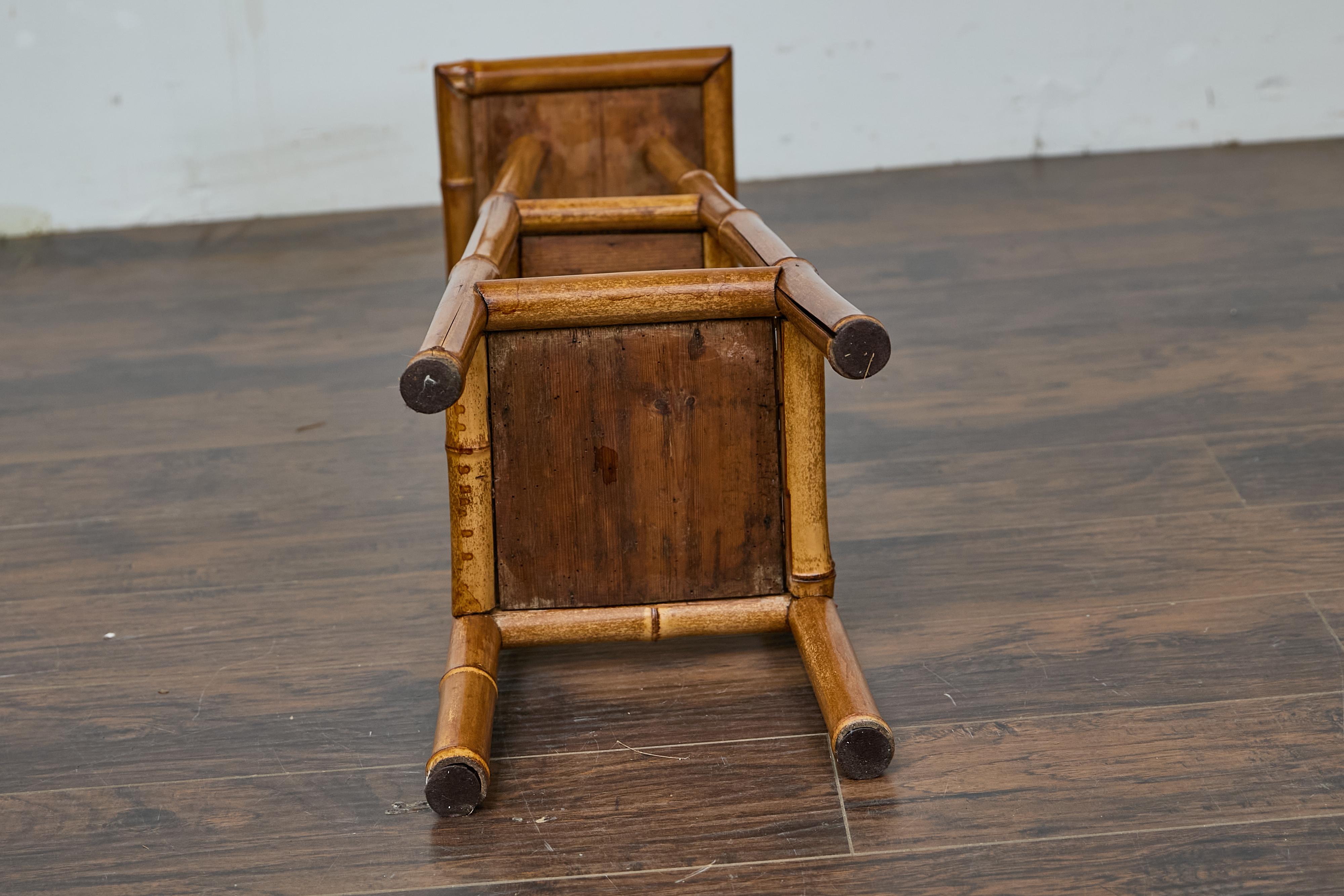 Rustic 1920s English Walnut Faux Bamboo Stand with Rattan Top and Two Shelves For Sale 6