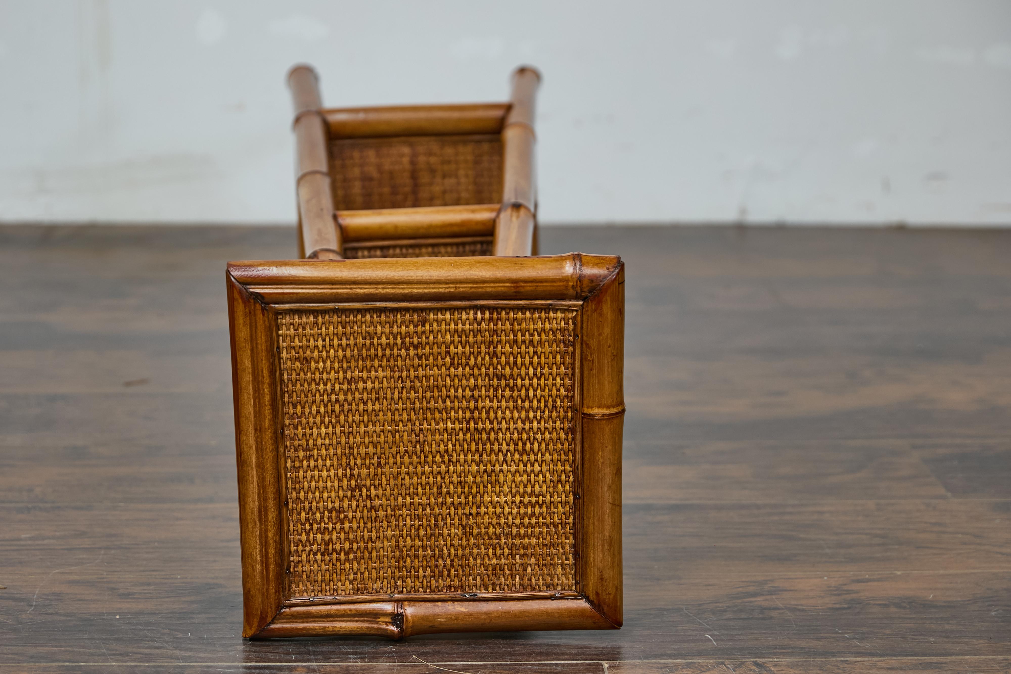Rustic 1920s English Walnut Faux Bamboo Stand with Rattan Top and Two Shelves For Sale 12