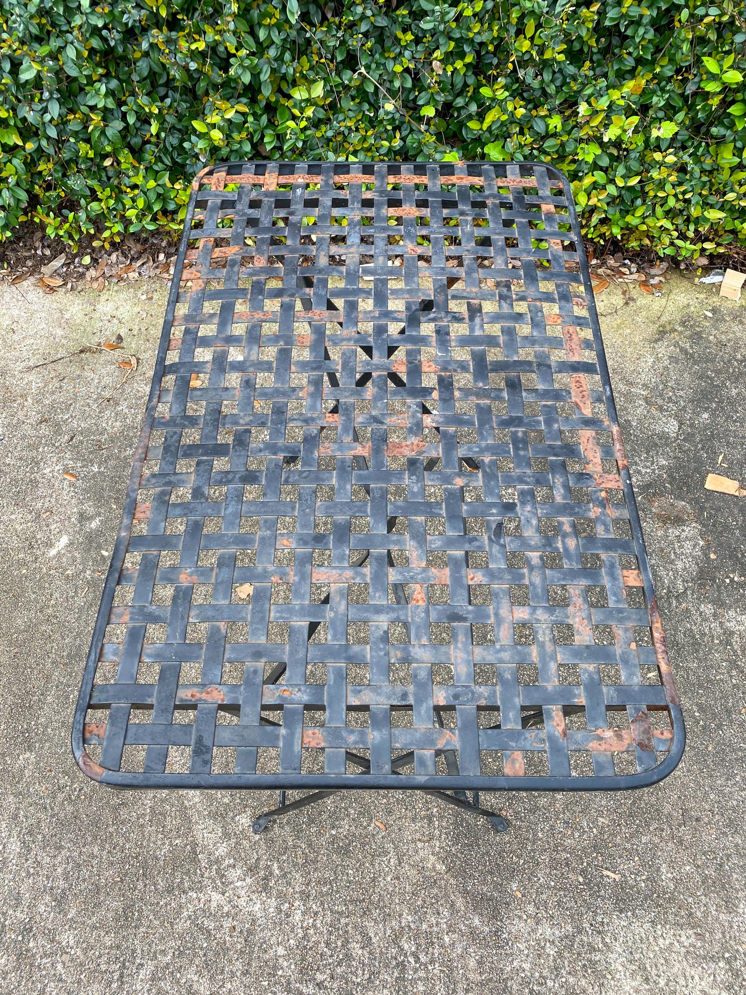 Rustic 1940s French Wrought Iron Folding Garden Table In Good Condition In Houston, TX
