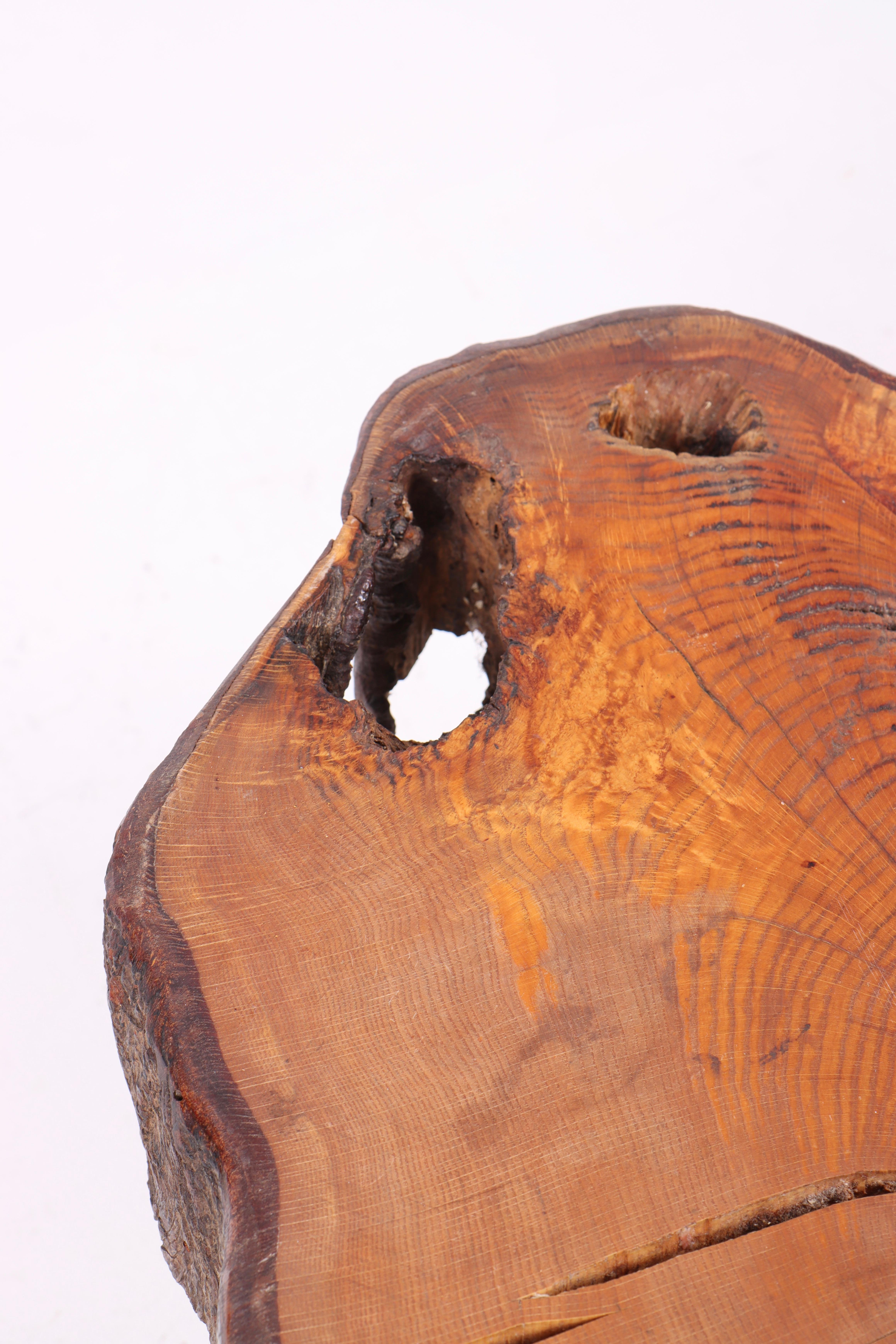 Rustic 1950s Coffee Table in Solid Elm Wood with Organic Design and Natural Edge In Good Condition For Sale In Lejre, DK