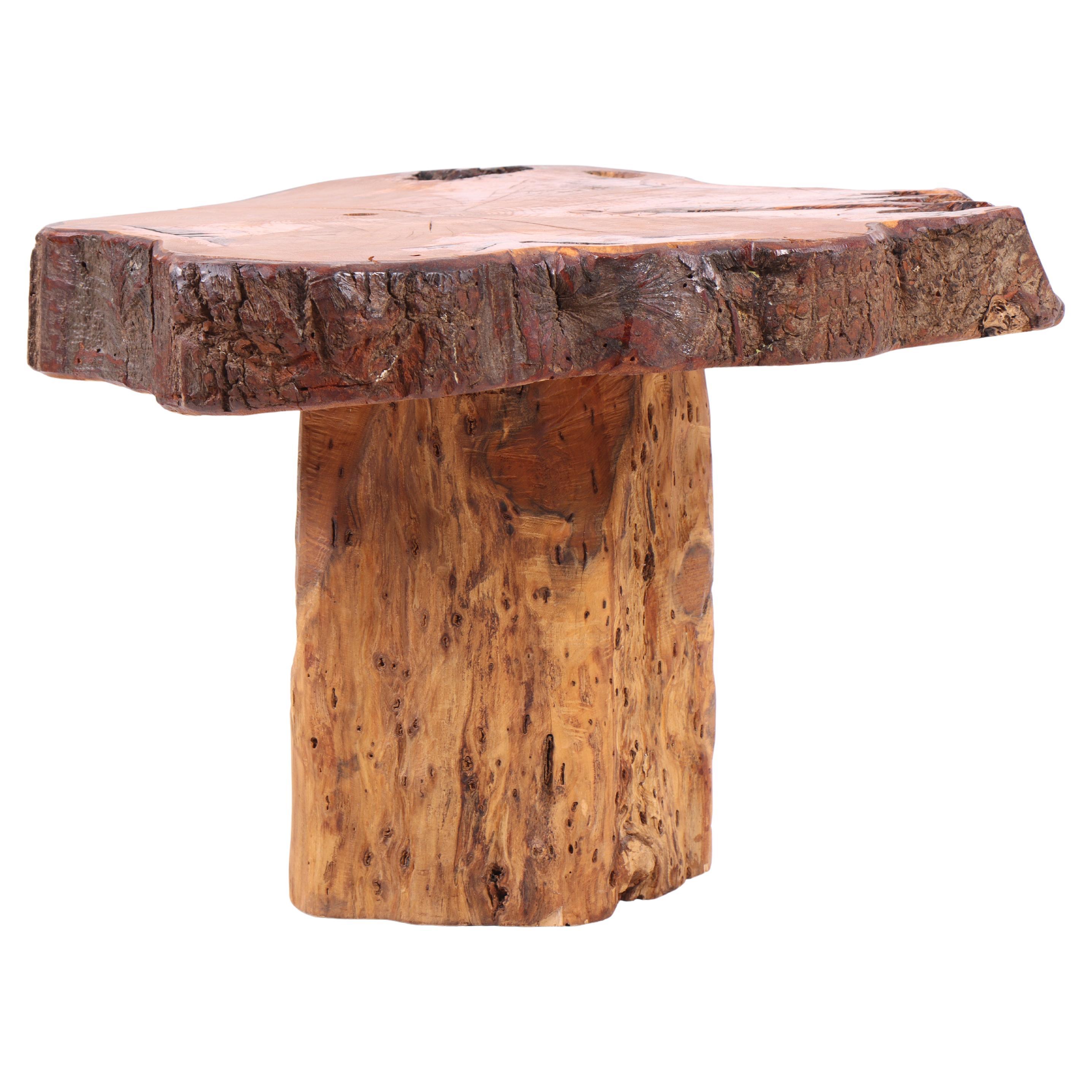 Rustic 1950s Coffee Table in Solid Elm Wood with Organic Design and Natural Edge