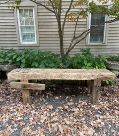 Rustic 19th C French Elm Carpenter's Worktable / Console Table 