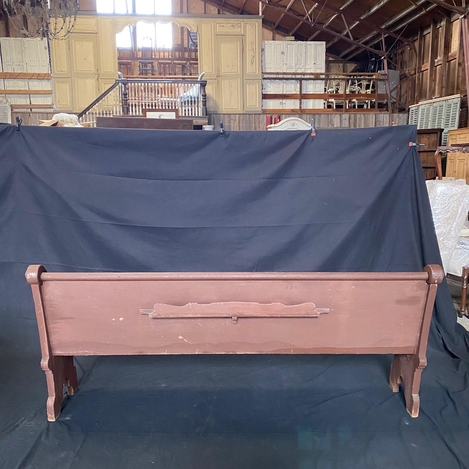 Rustic 19th Century Americana Church Pew Bench with Original Paint For Sale 4