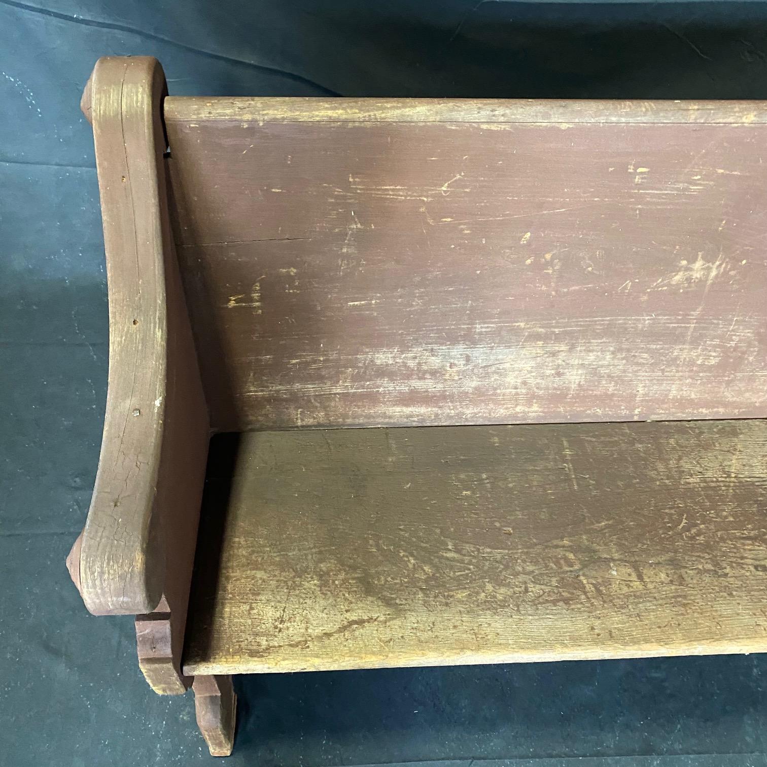 Rustic 19th Century Americana Church Pew Bench with Original Paint For Sale 6