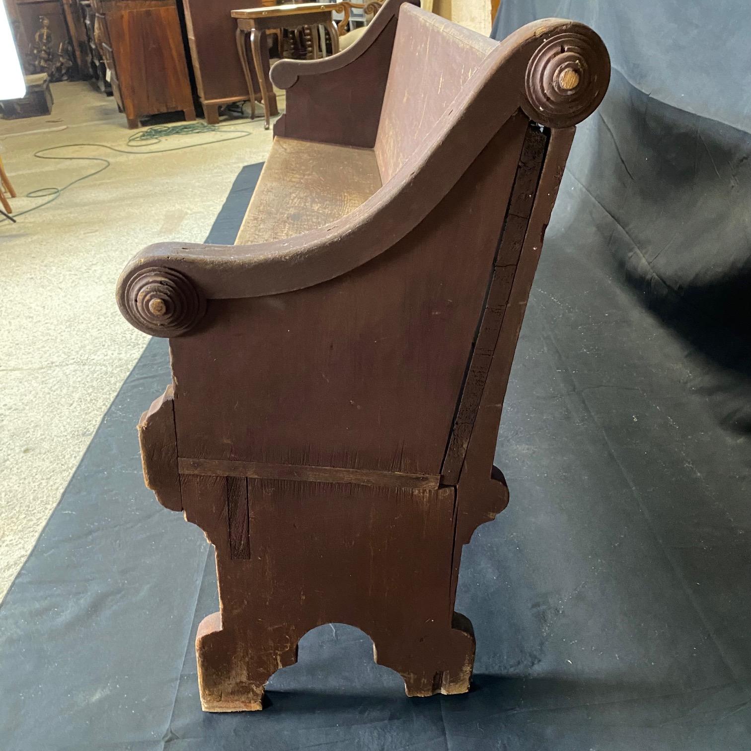Rustic 19th Century Americana Church Pew Bench with Original Paint For Sale 1