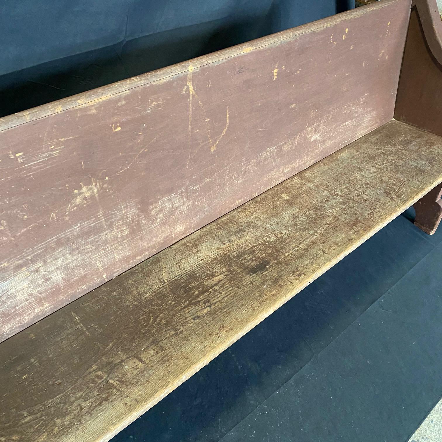 Rustic 19th Century Americana Church Pew Bench with Original Paint In Distressed Condition In Hopewell, NJ