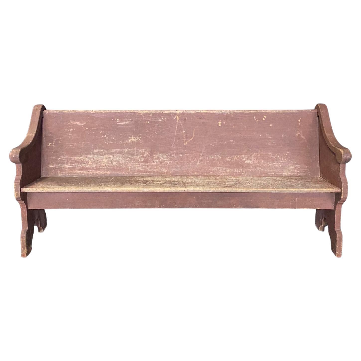 Rustic 19th Century Americana Church Pew Bench with Original Paint